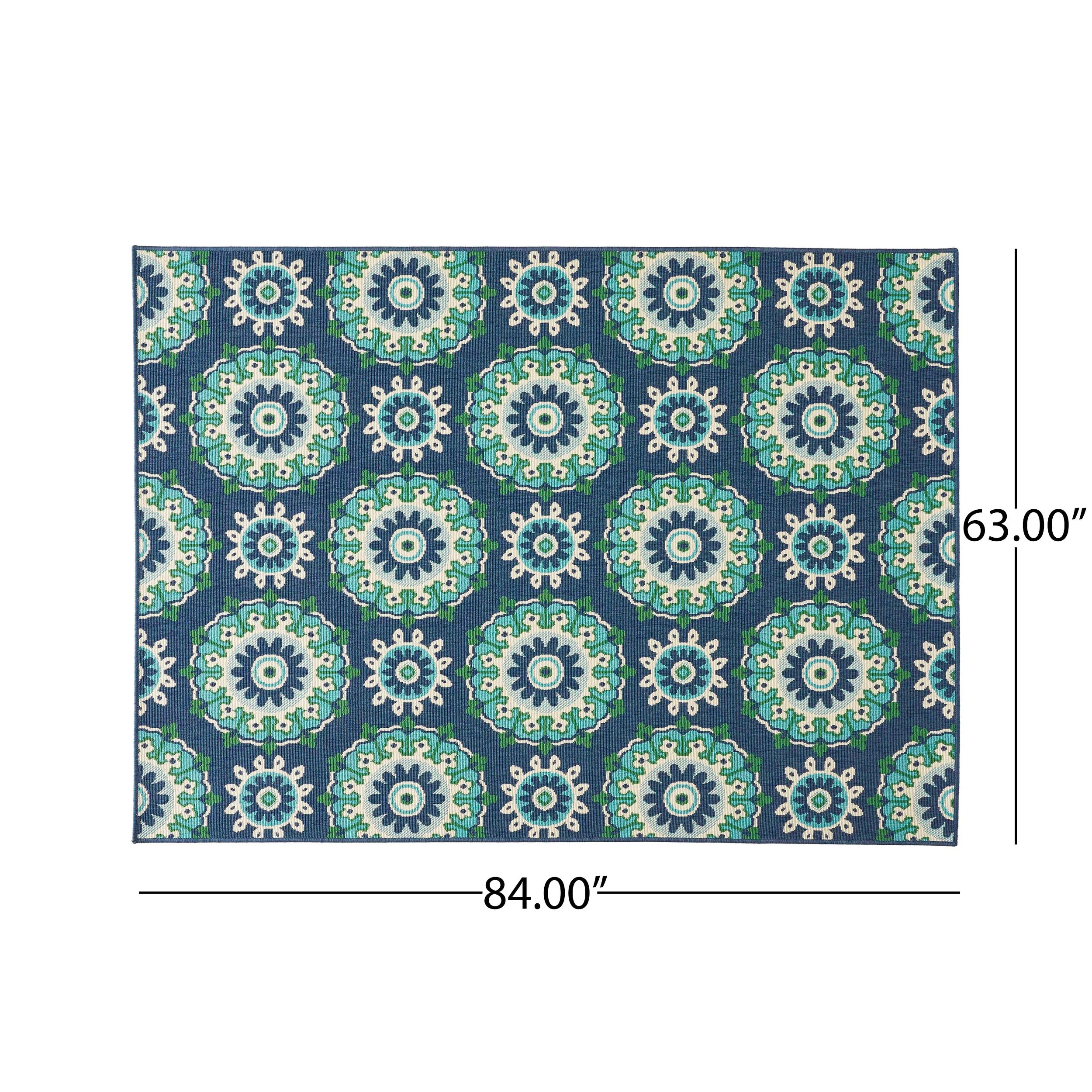 Arlene Outdoor Medallion Area Rug, Navy and Green - furnishings