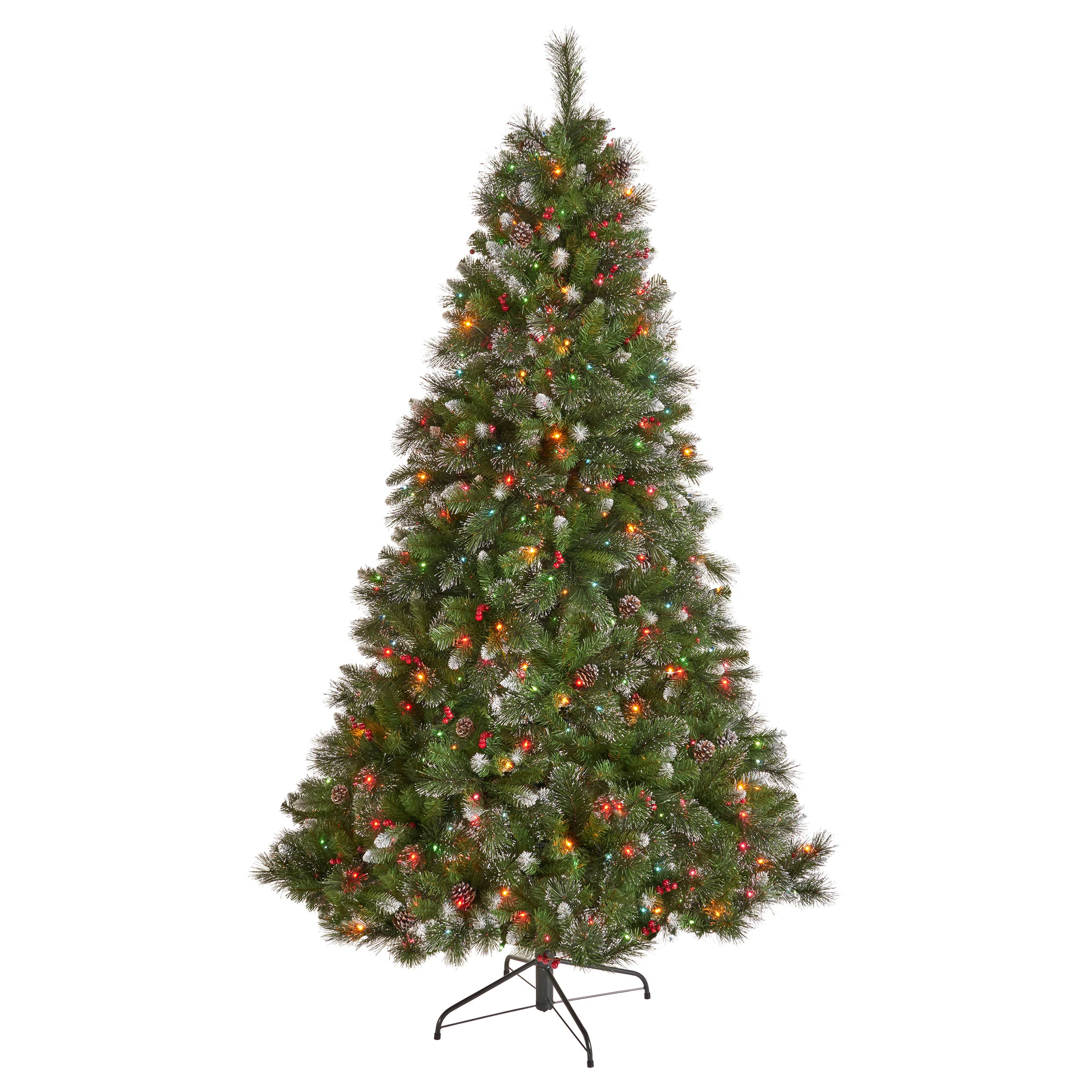 9-foot Mixed Spruce Hinged Artificial Christmas Tree with Glitter Branches, Red Berries, and Pinecones - furnishings