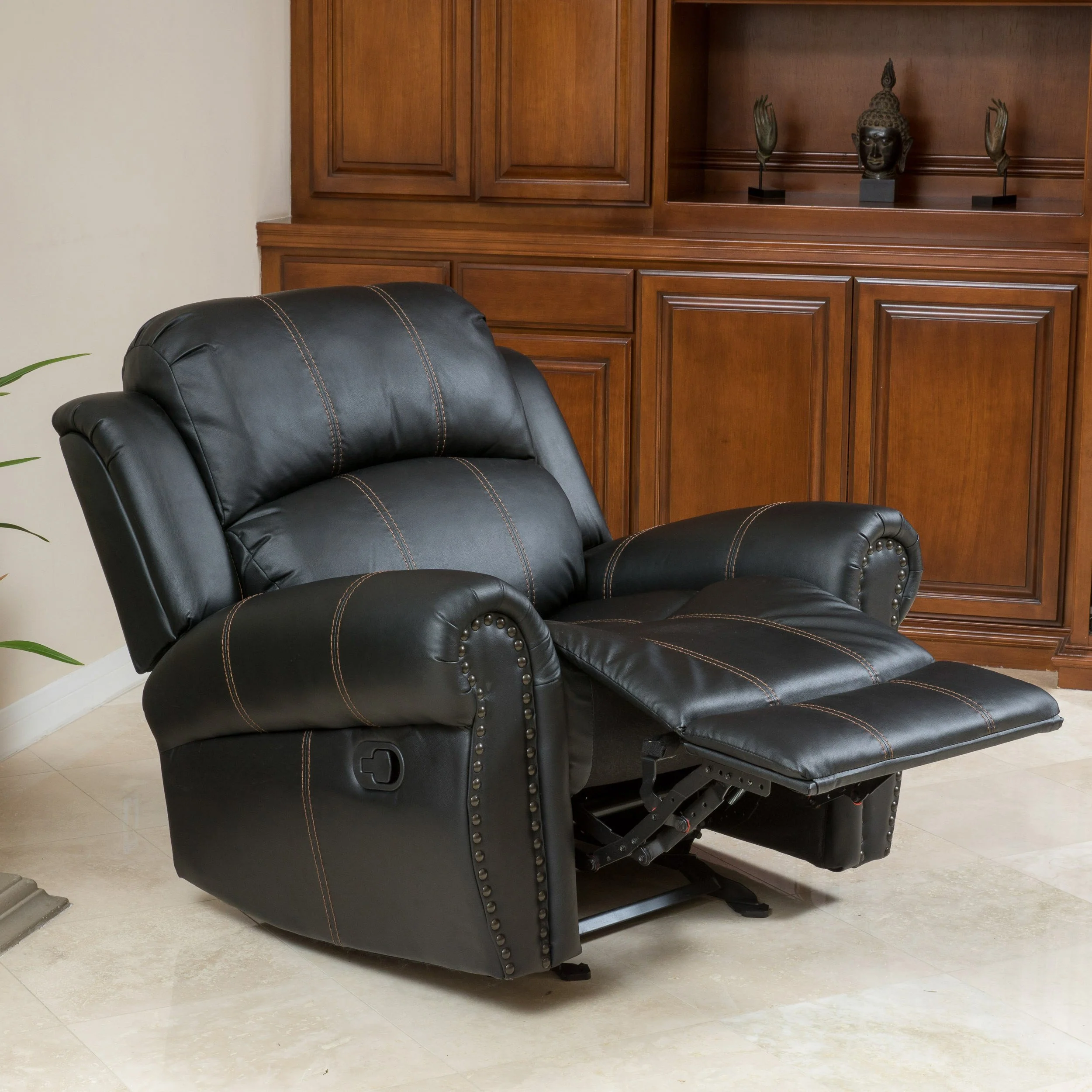 Harbor Contemporary Upholstered Faux Leather Gliding Recliner - furnishings
