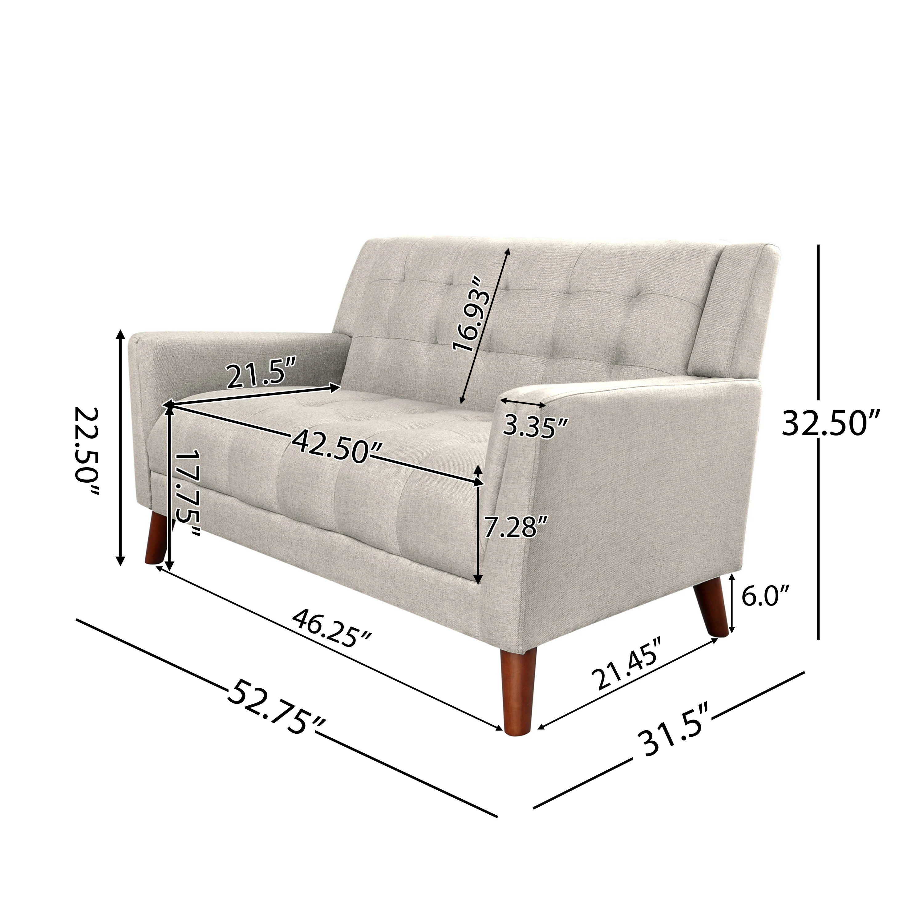 Anvith Mid Century Modern Fabric Loveseat - furnishings