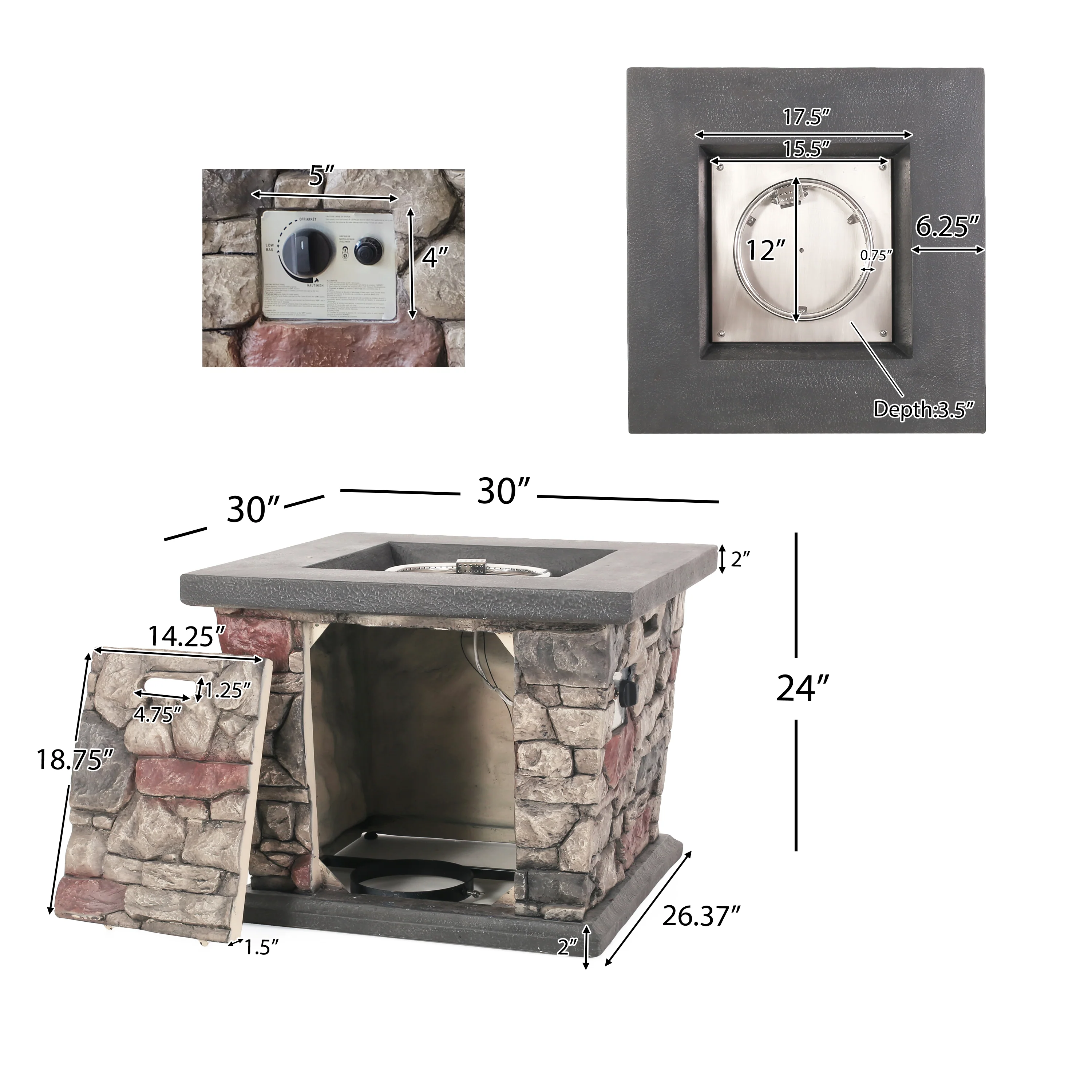 Alyna Outdoor Stone Finished Square Fire Pit - 40000 BTU - furnishings
