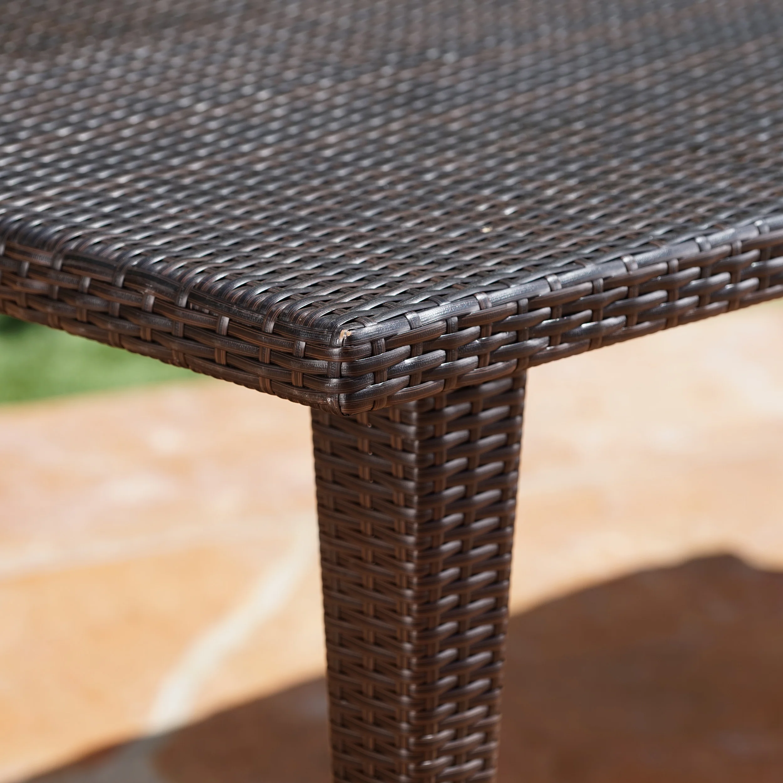 Jamey Outdoor 9 Piece Multi-brown Wicker Dining Set with Wood Finished Metal Leg - furnishings