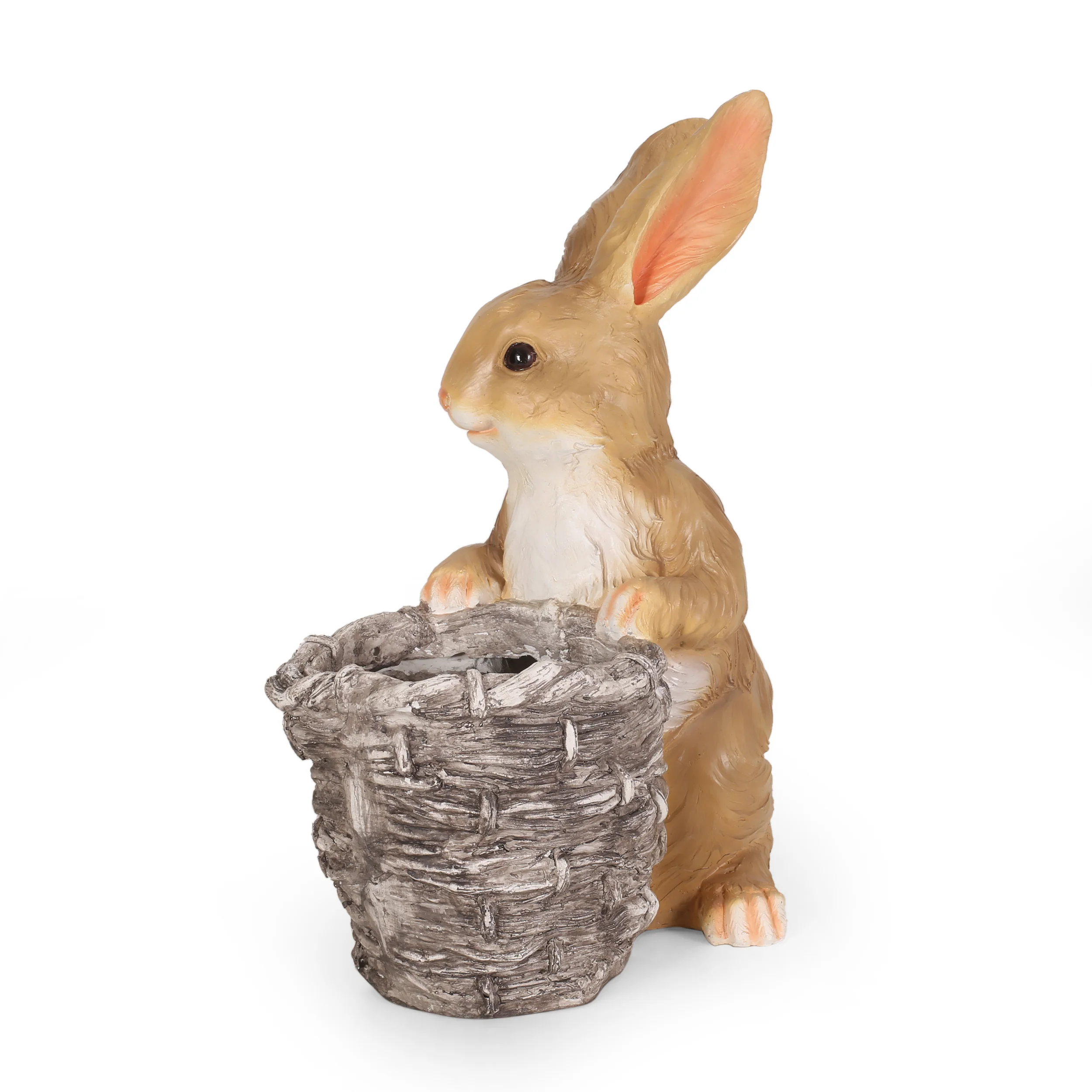 Intrare Outdoor Decorative Rabbit Planter, White and Brown - furnishings