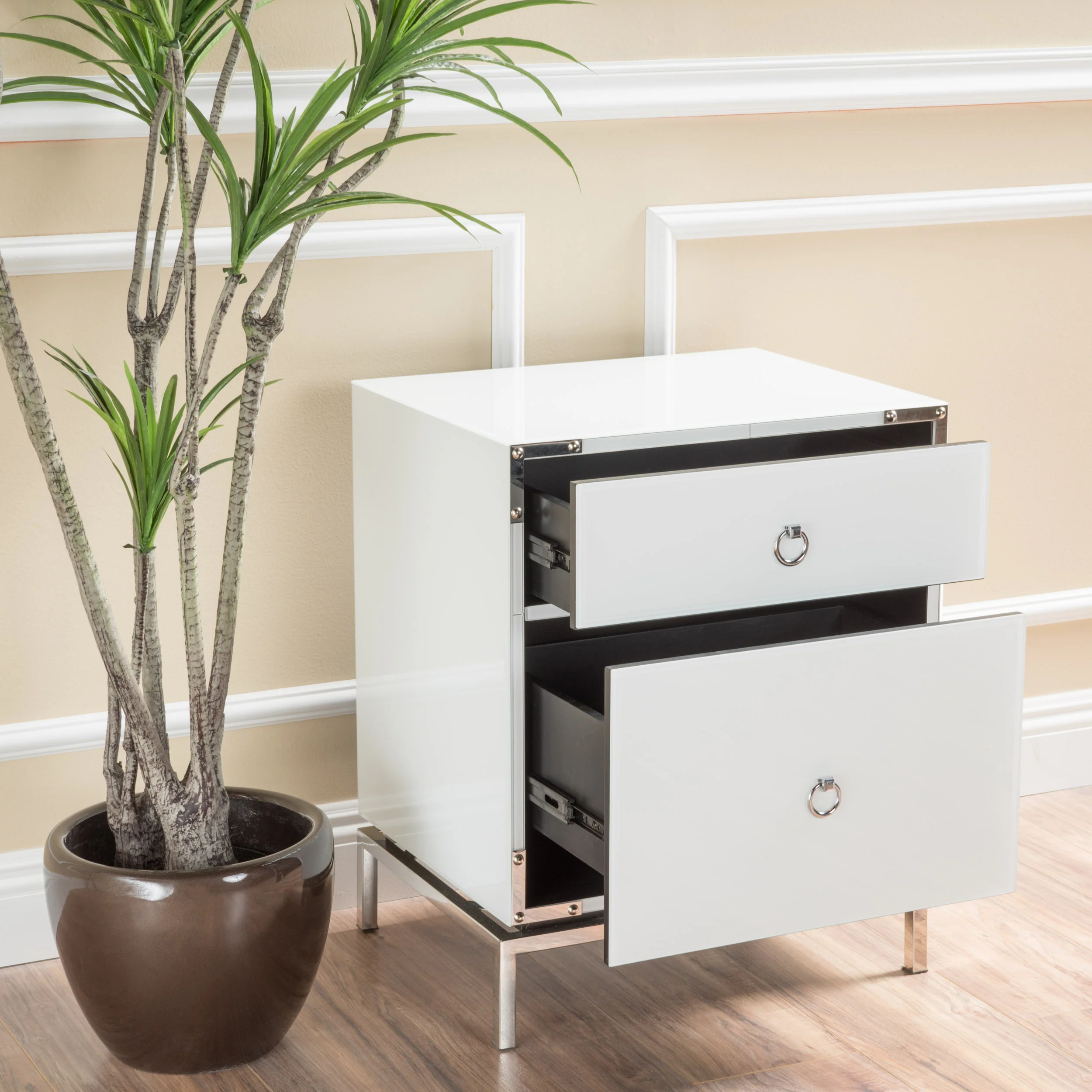 Danea White Glass 2 Drawer Bedside Table - furnishings