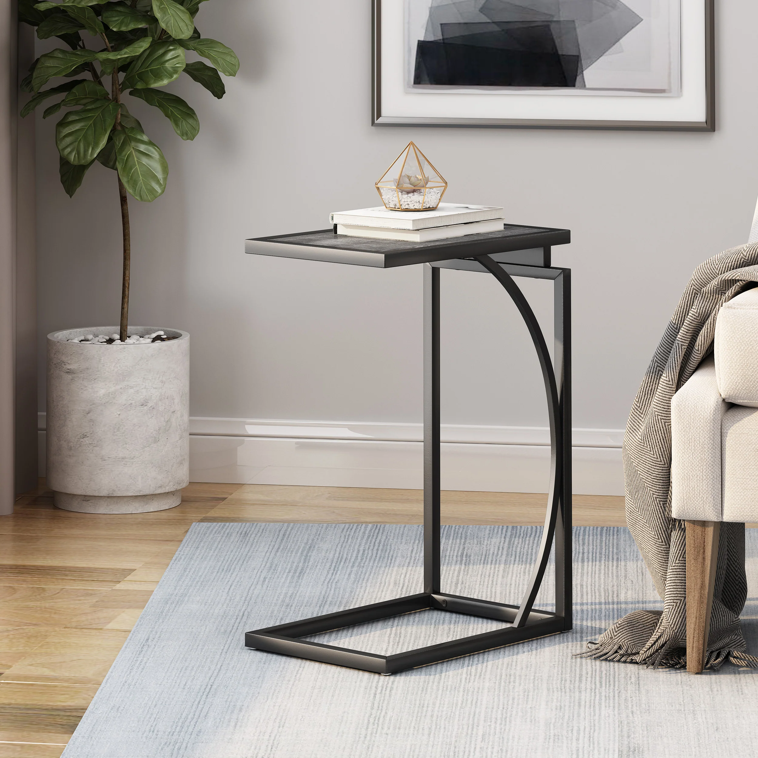 Catileya Modern Industrial C-Shaped End Table - furnishings