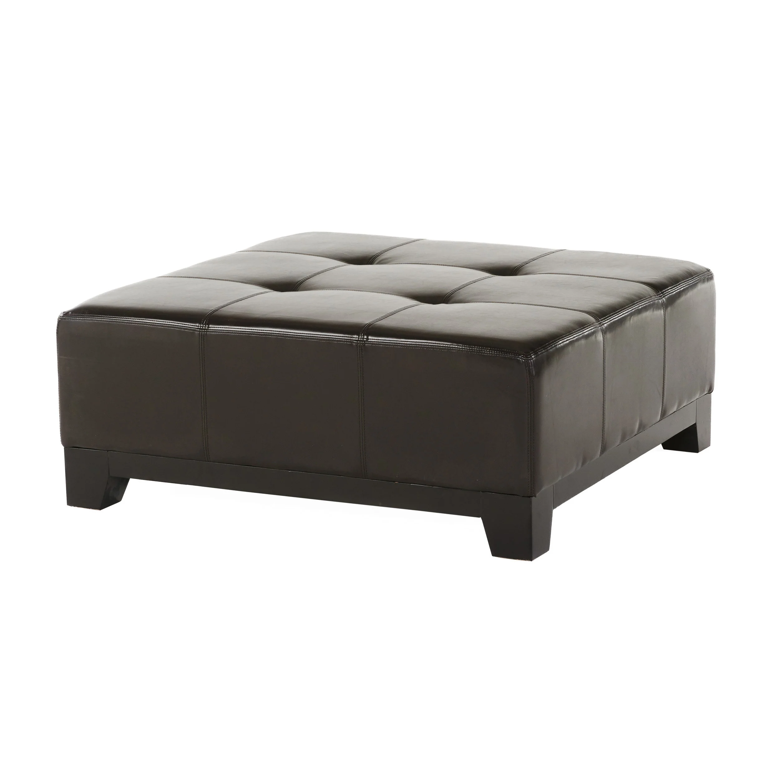 Avalon Button Tufted Espresso Leather Square Ottoman Coffee Table - furnishings