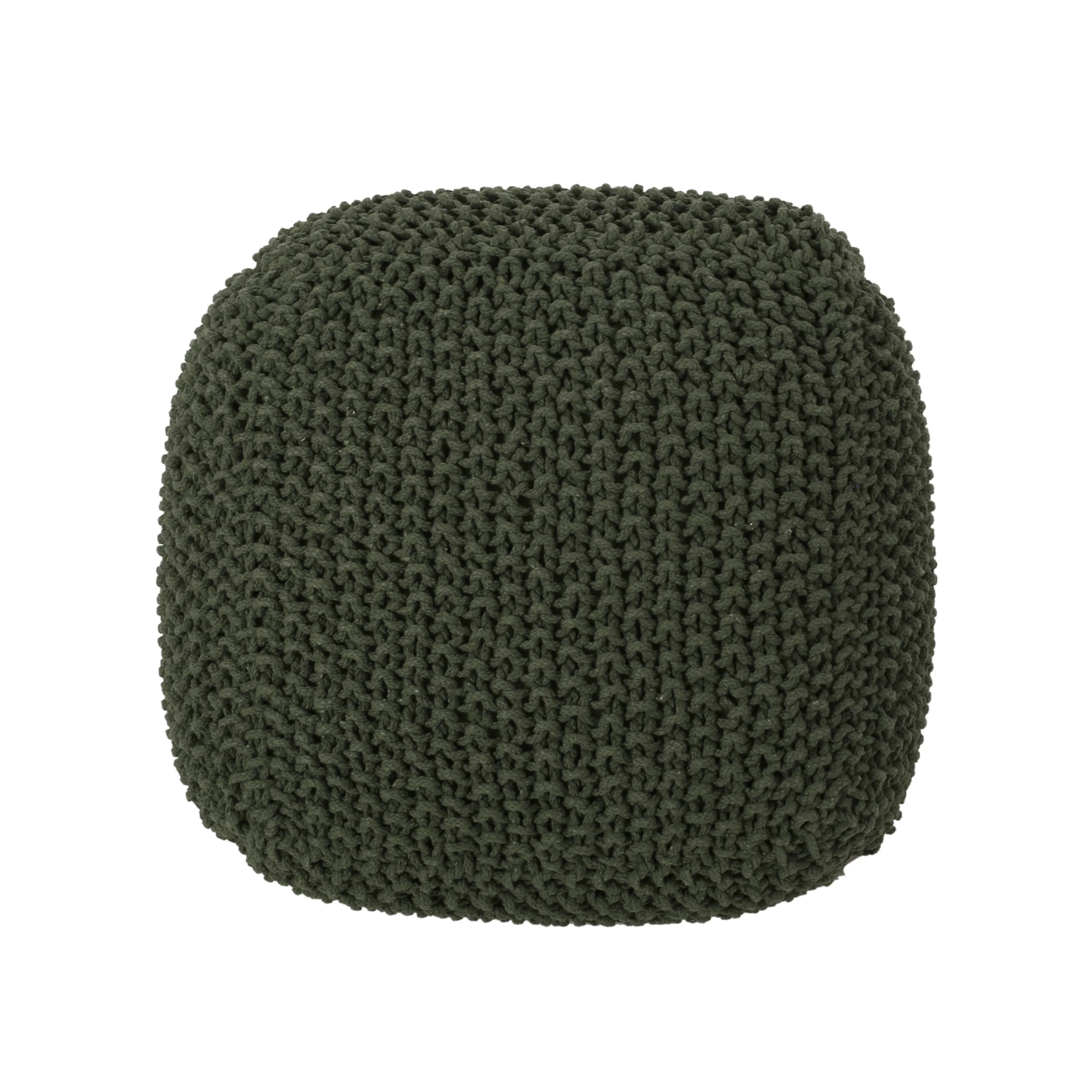 Teresa Modern Knitted Cotton Cube Pouf - furnishings