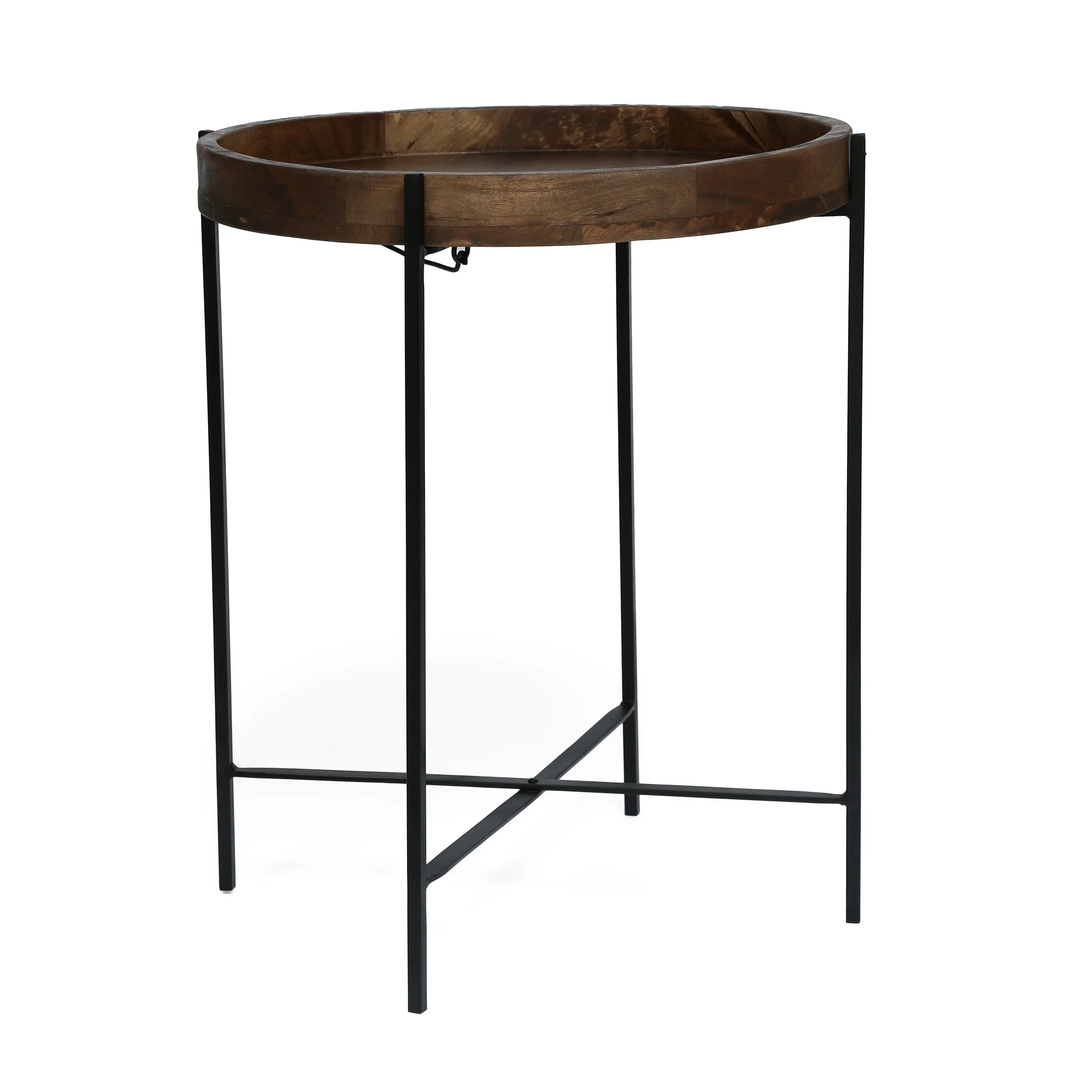 Glynn Tift Handcrafted Modern Industrial Mango Wood Folding Tray Top Side Table - furnishings