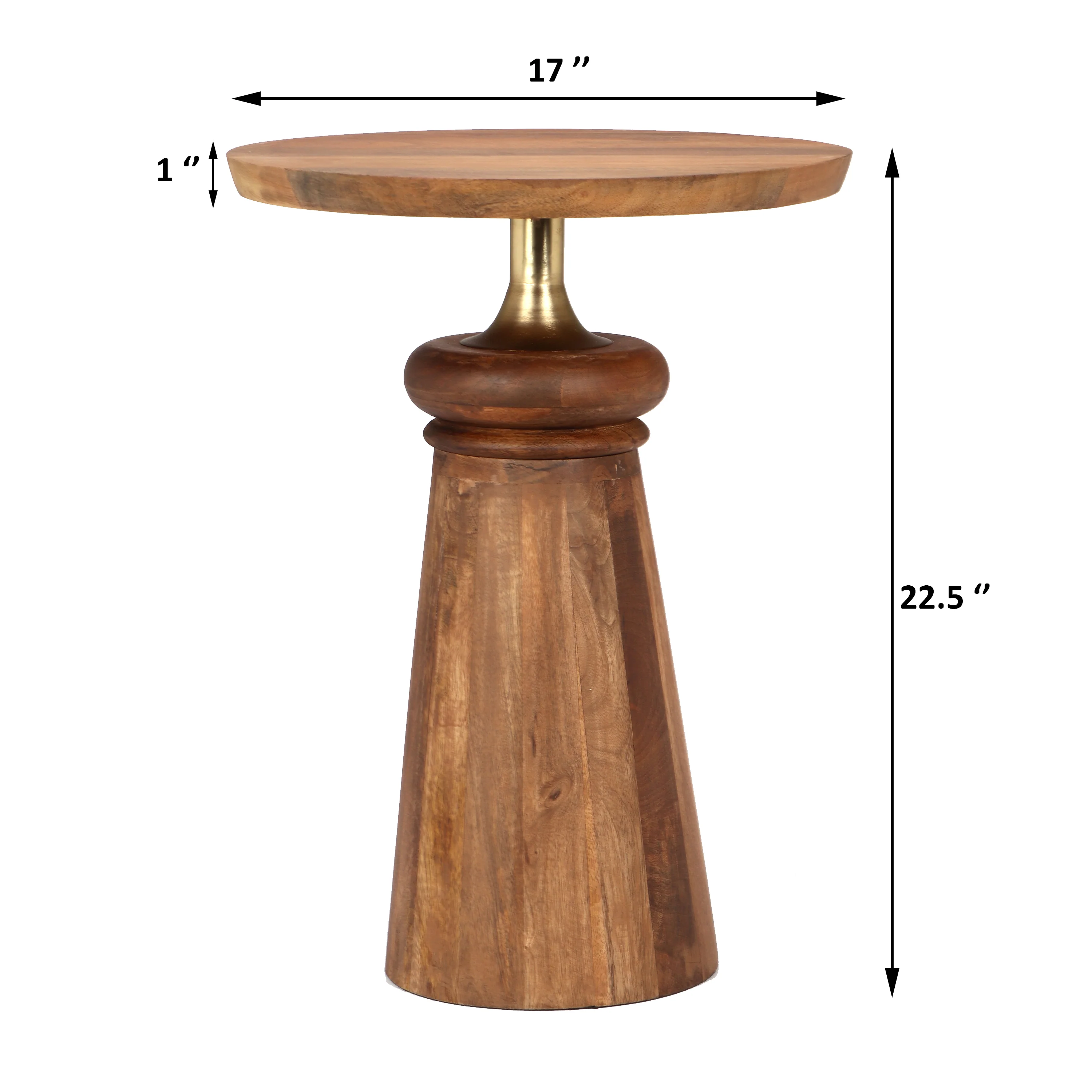 Caelume Round Pedestal Side End Table, Gold + Natural - furnishings
