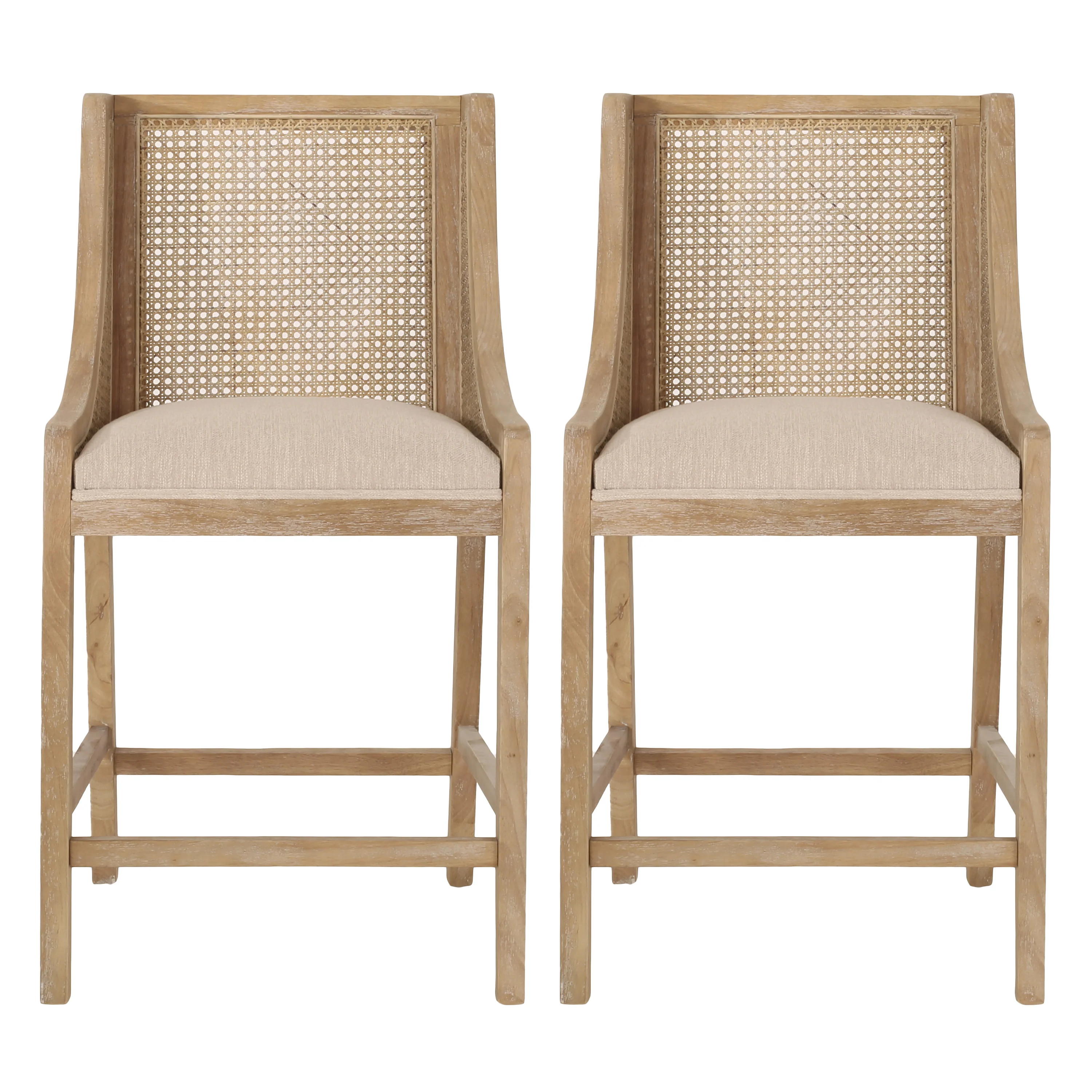Deville French Country Fabric Upholstered Wood and Cane 25.5 inch Counter Stools (Set of 2) - furnishings