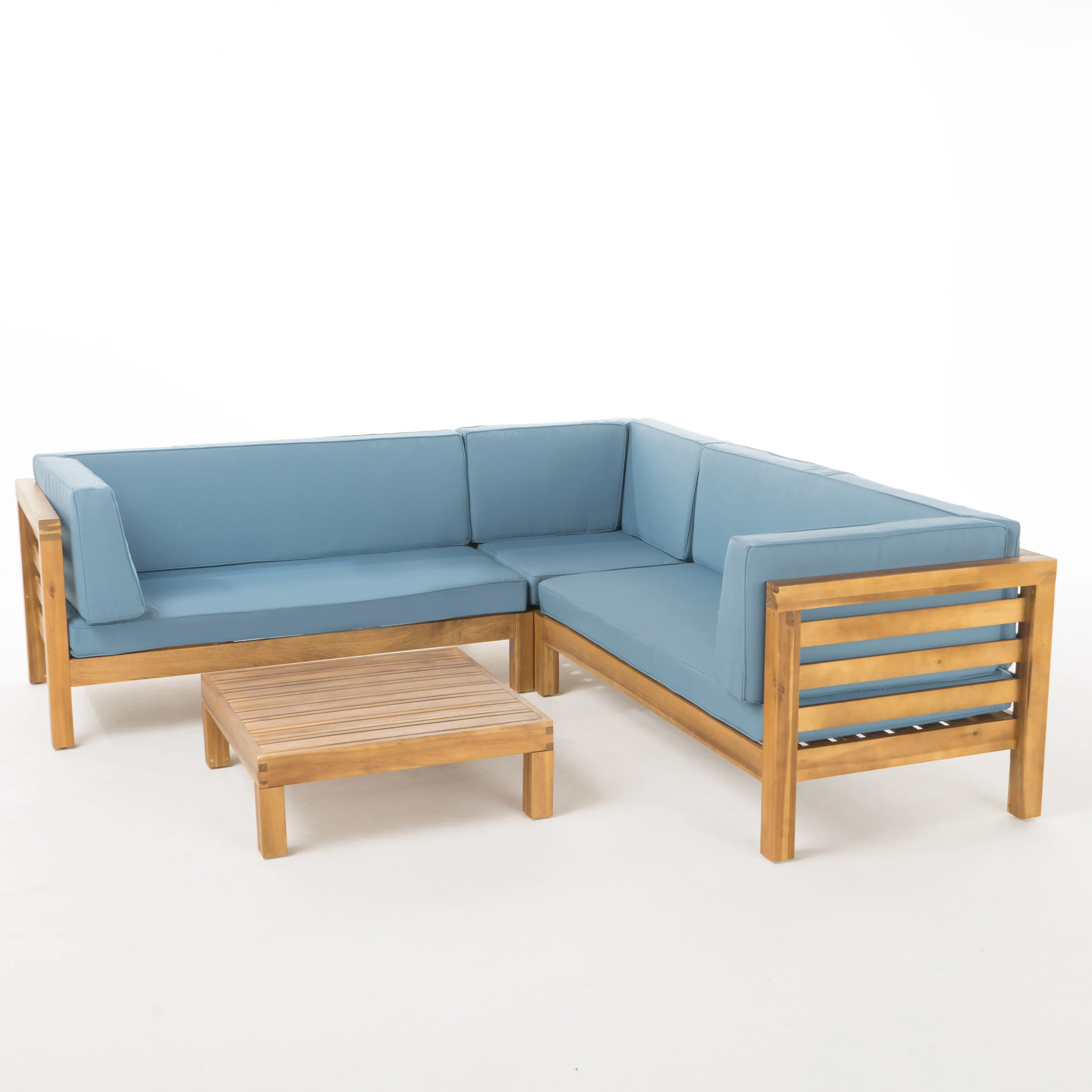 Ravello 4 Piece Outdoor Wooden Sectional Set with Cushions - furnishings