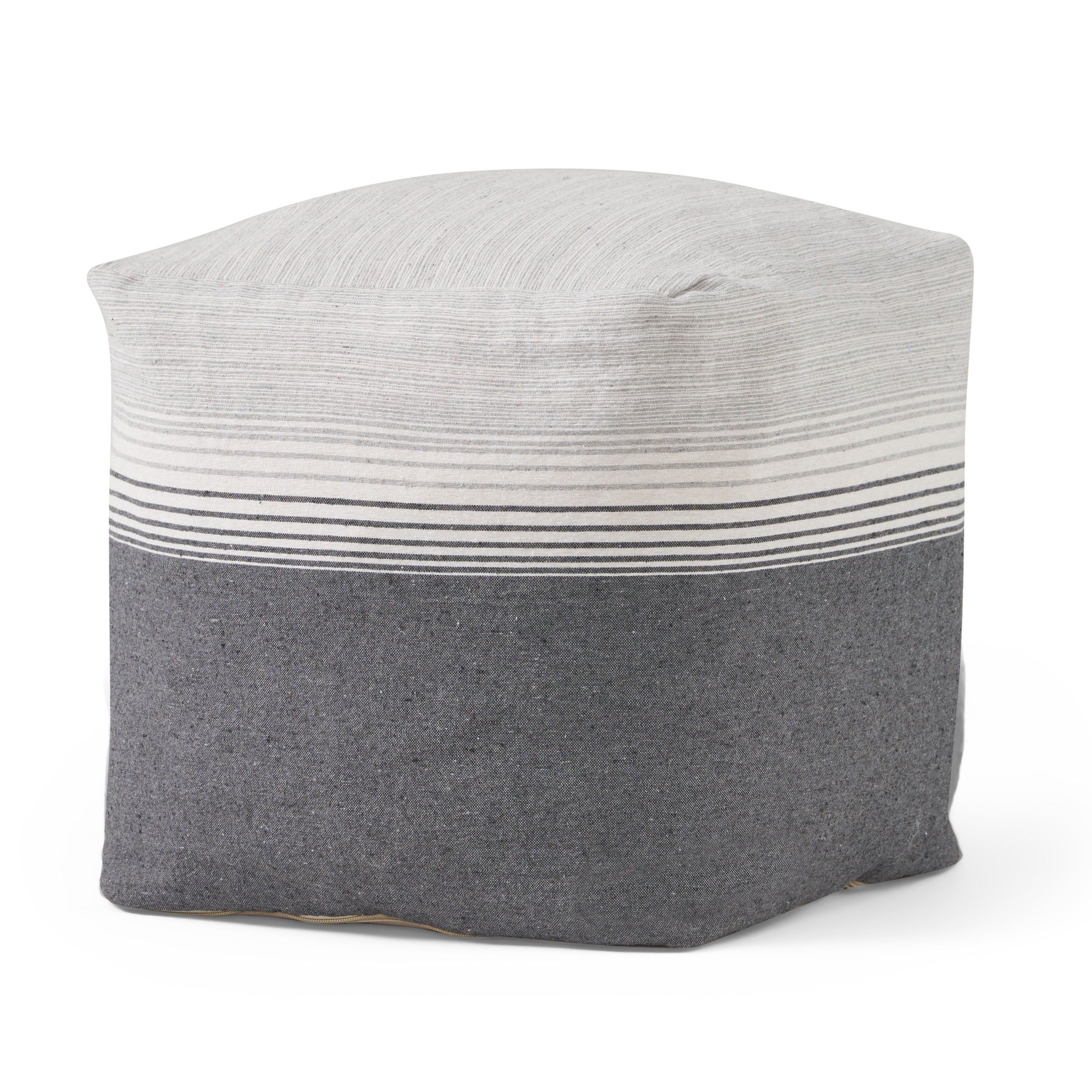 Oceola Boho Handcrafted Fabric Cube Pouf, Ivory and Gray - furnishings