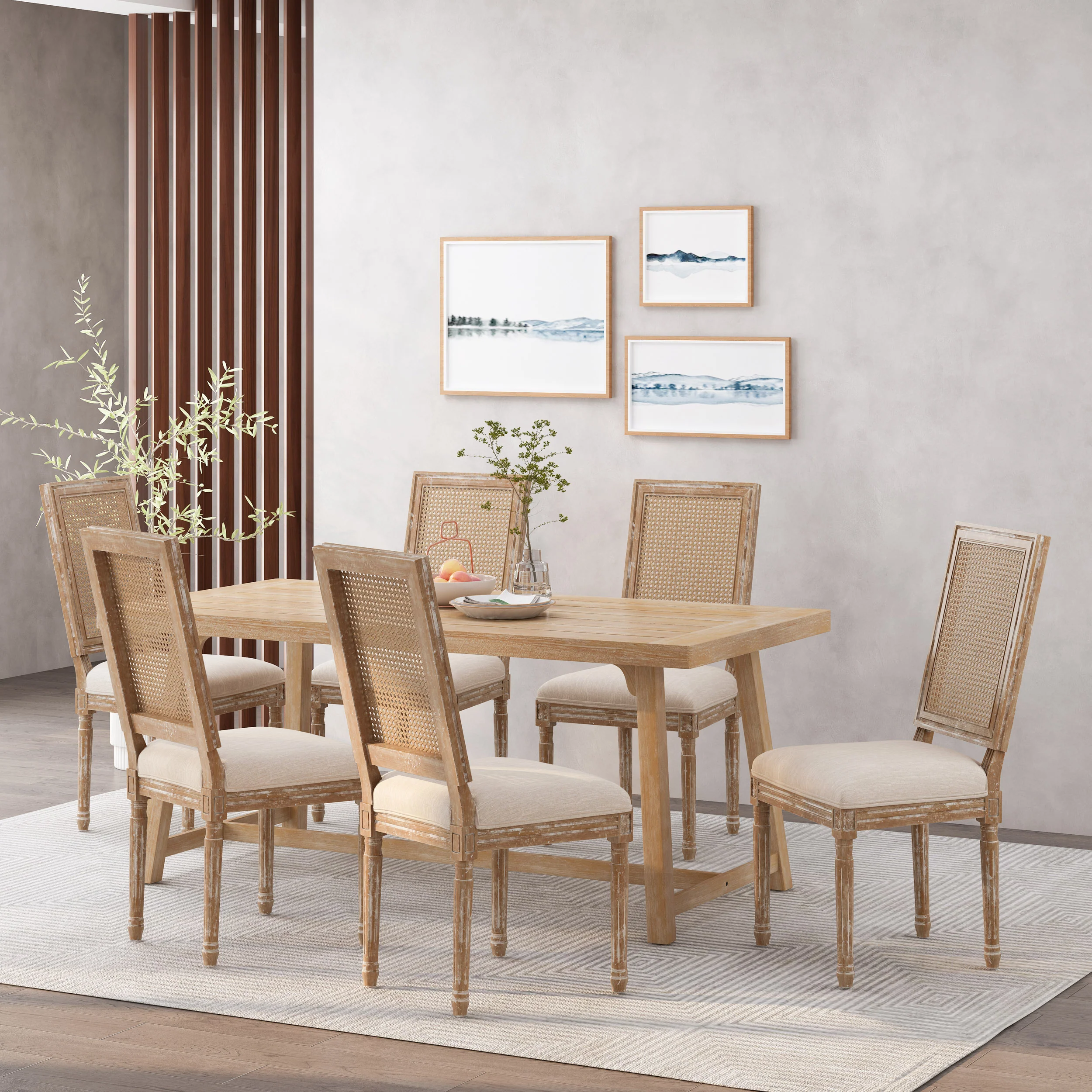 Brownell French Country Wood and Cane Upholstered Dining Chair (Set of 6) - furnishings