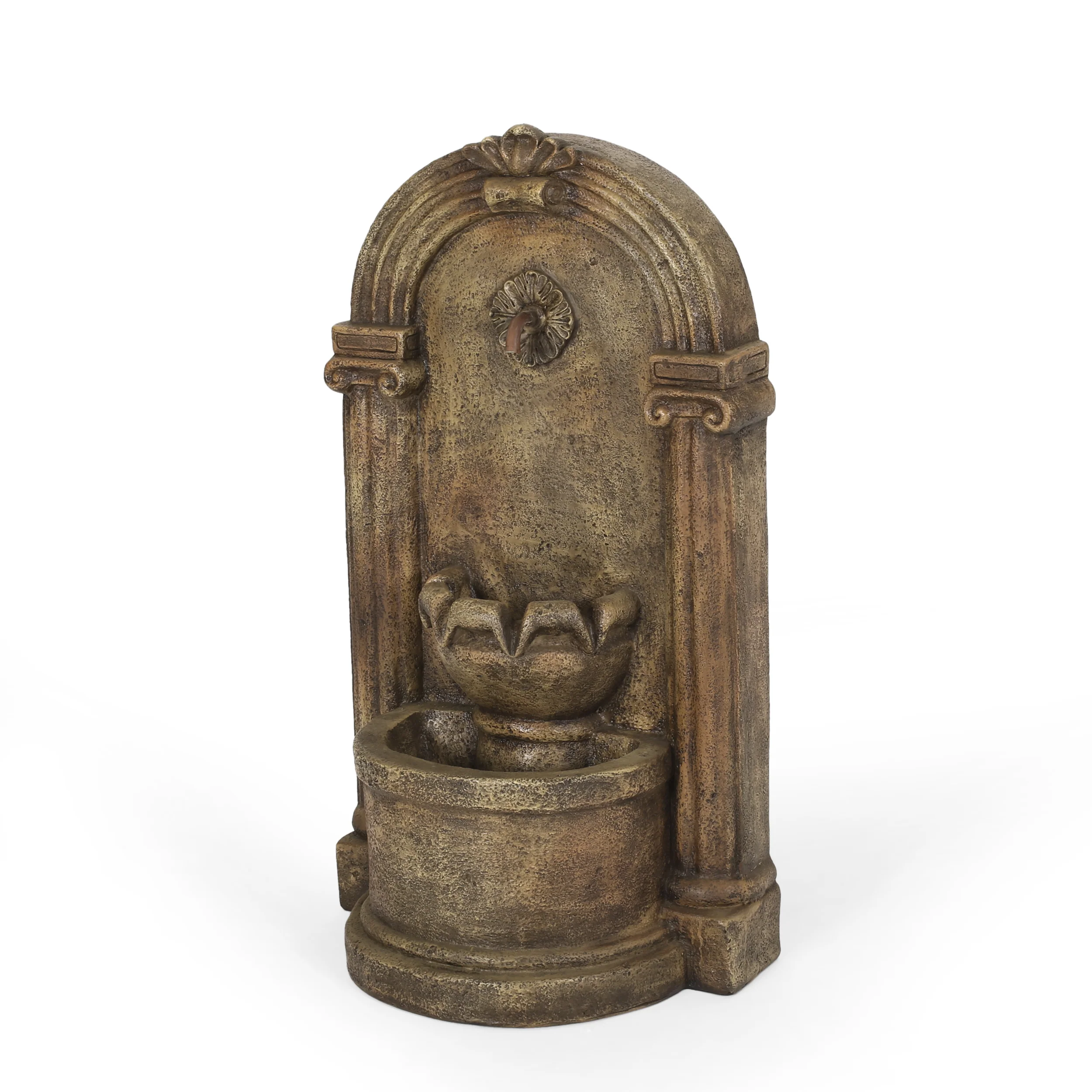 Sardis Outdoor 2-Tier Single Spout Fountain, Light Brown - furnishings