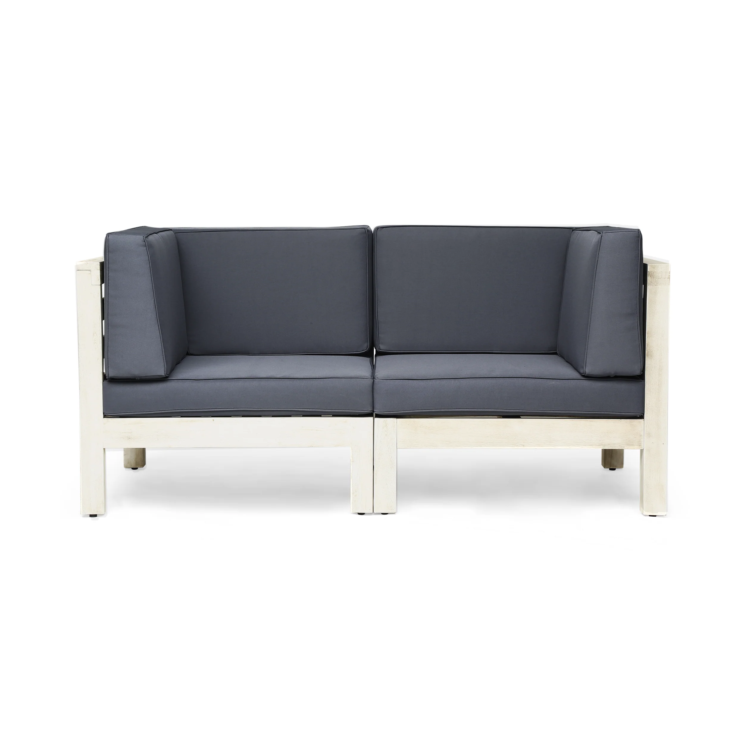 Dawson Outdoor 2-Seater Acacia Wood Sectional Loveseat Set with Cushions - furnishings