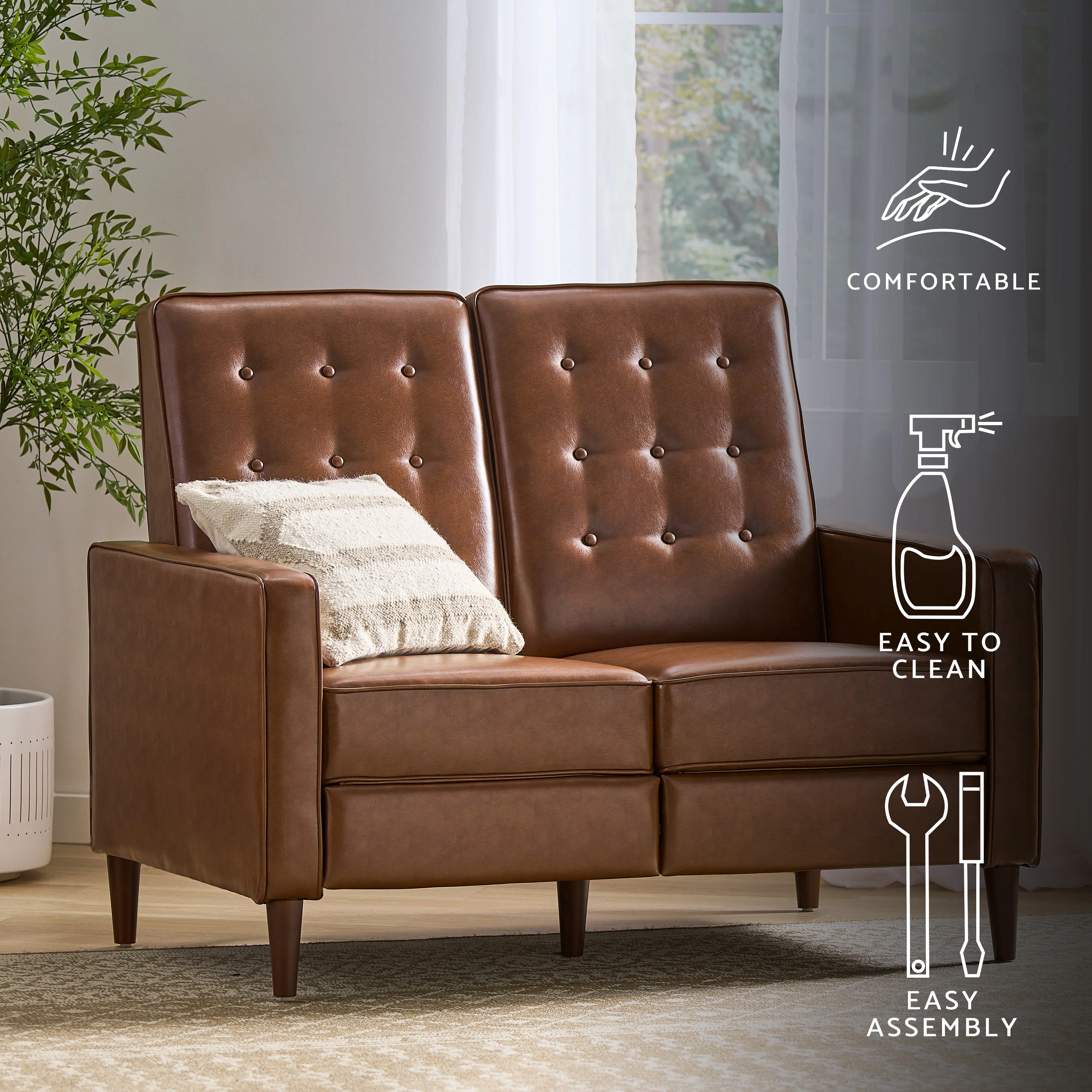 Manville Contemporary Tufted Loveseat Pushback Recliner - furnishings