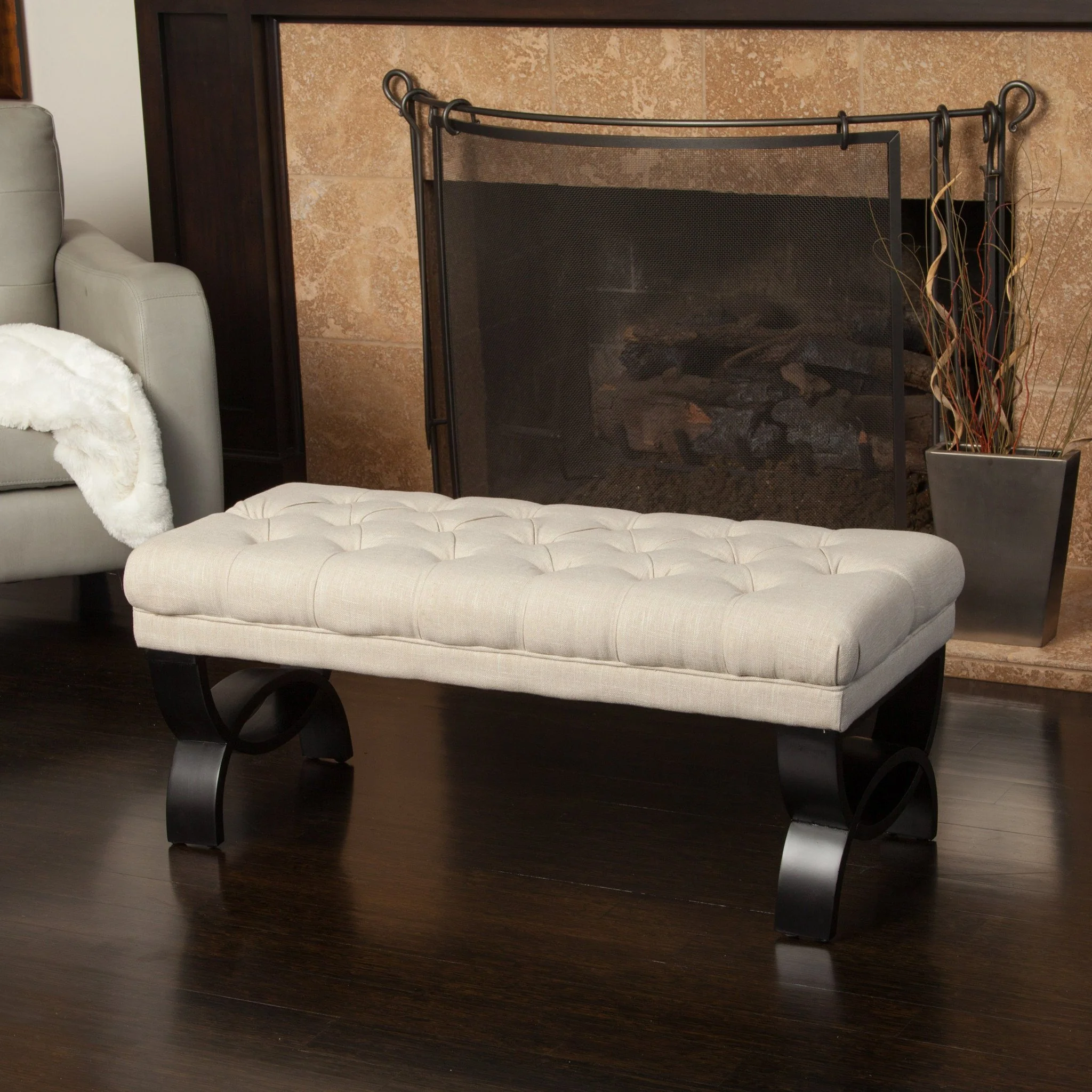 Colette Contemporary Button Tufted Fabric Ottoman Bench - furnishings