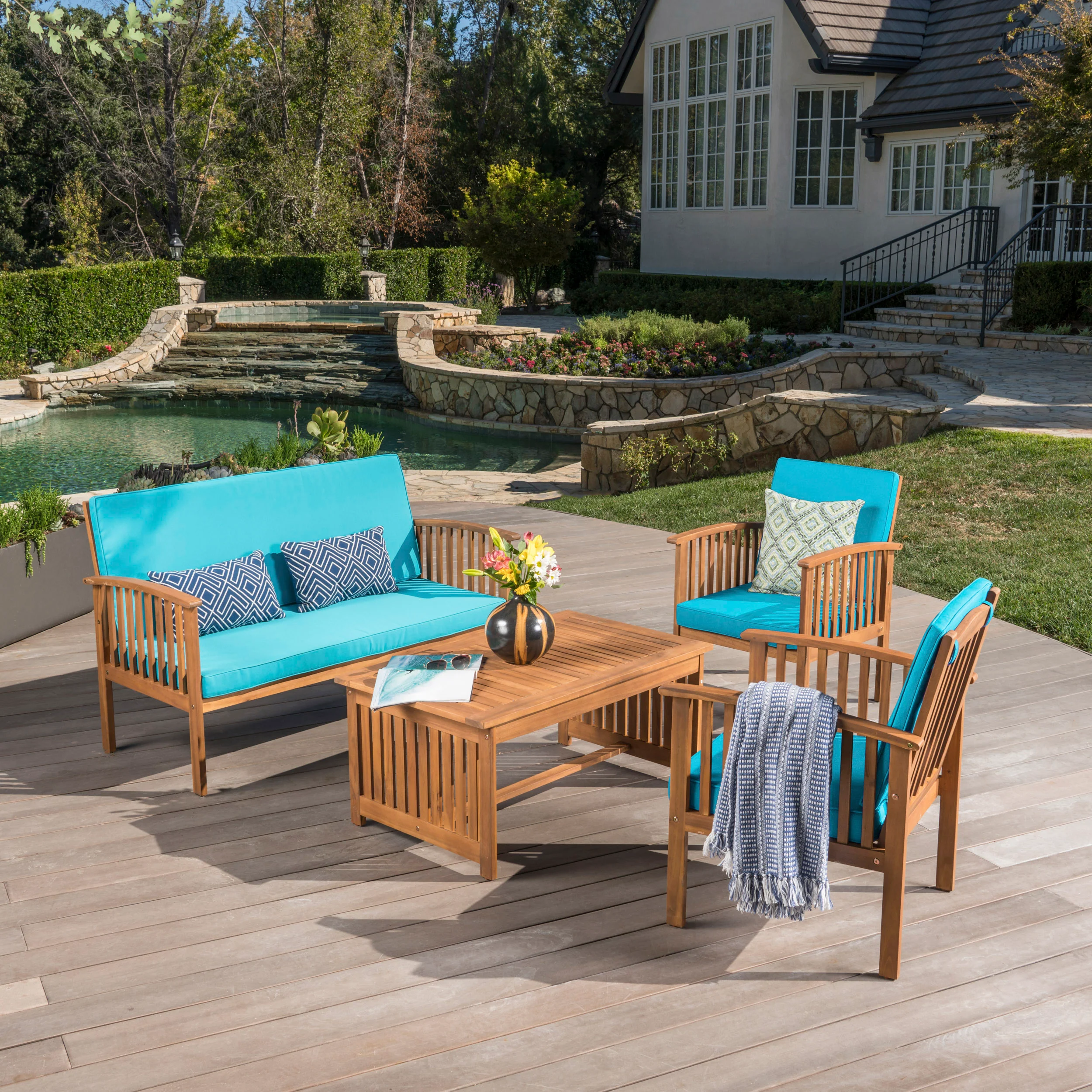 Cape Town Acacia Wood Outdoor Sofa Set - furnishings
