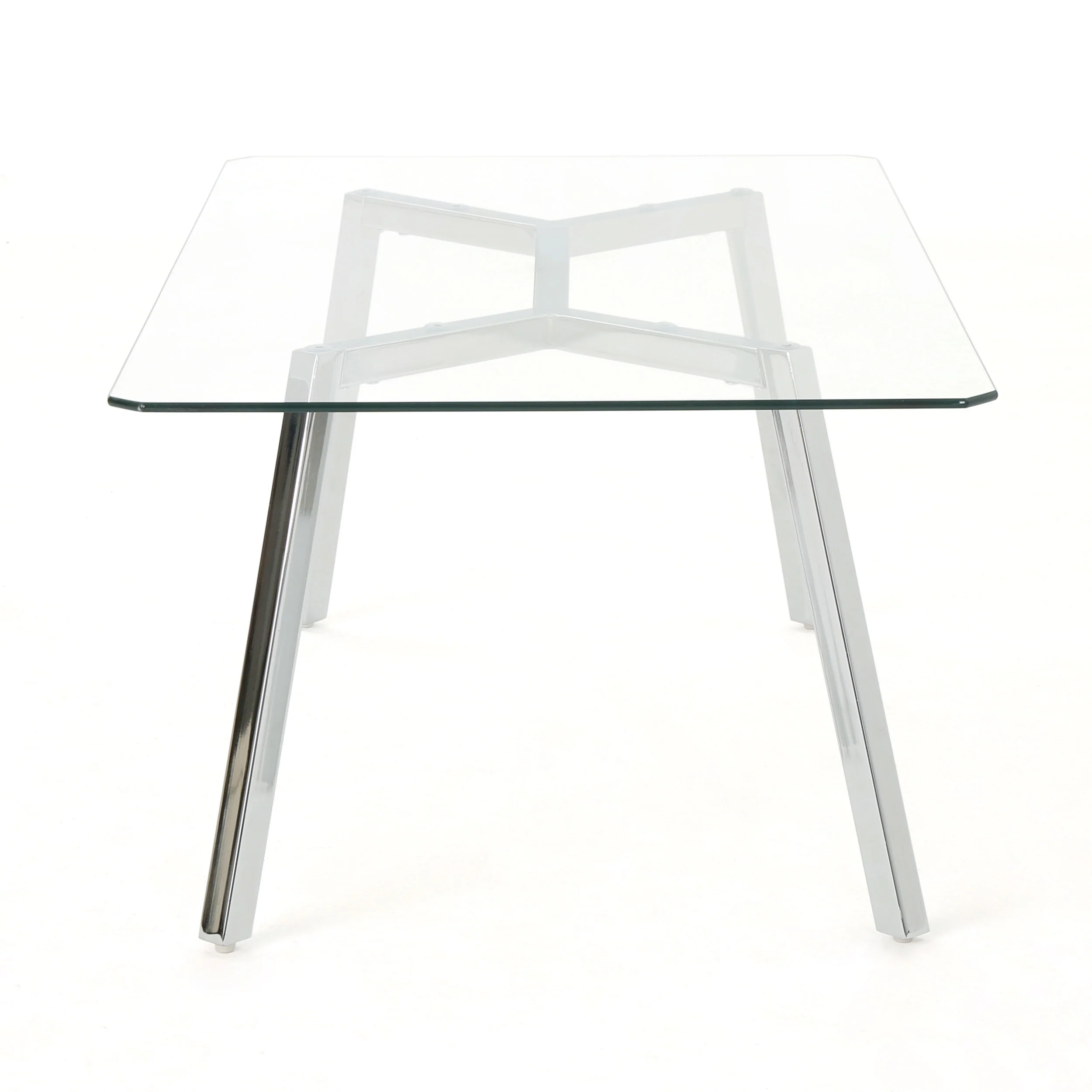 Arbutus Modern Glam Glass Top Dining Table, Clear and Chrome - furnishings