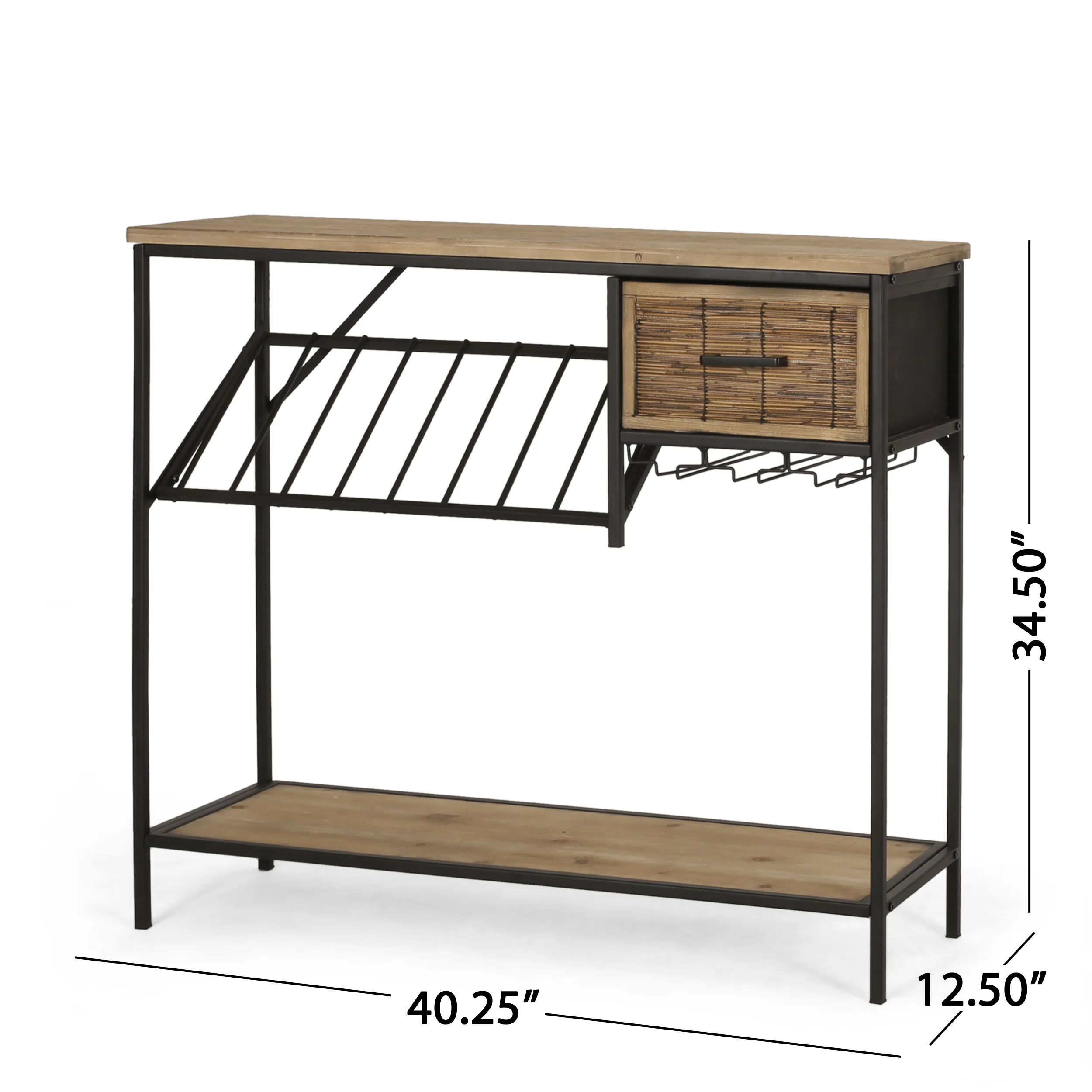 Broadwater Boho Industrial 8 Bottle Wine Rack Console Table with Storage, Natural and Black - furnishings