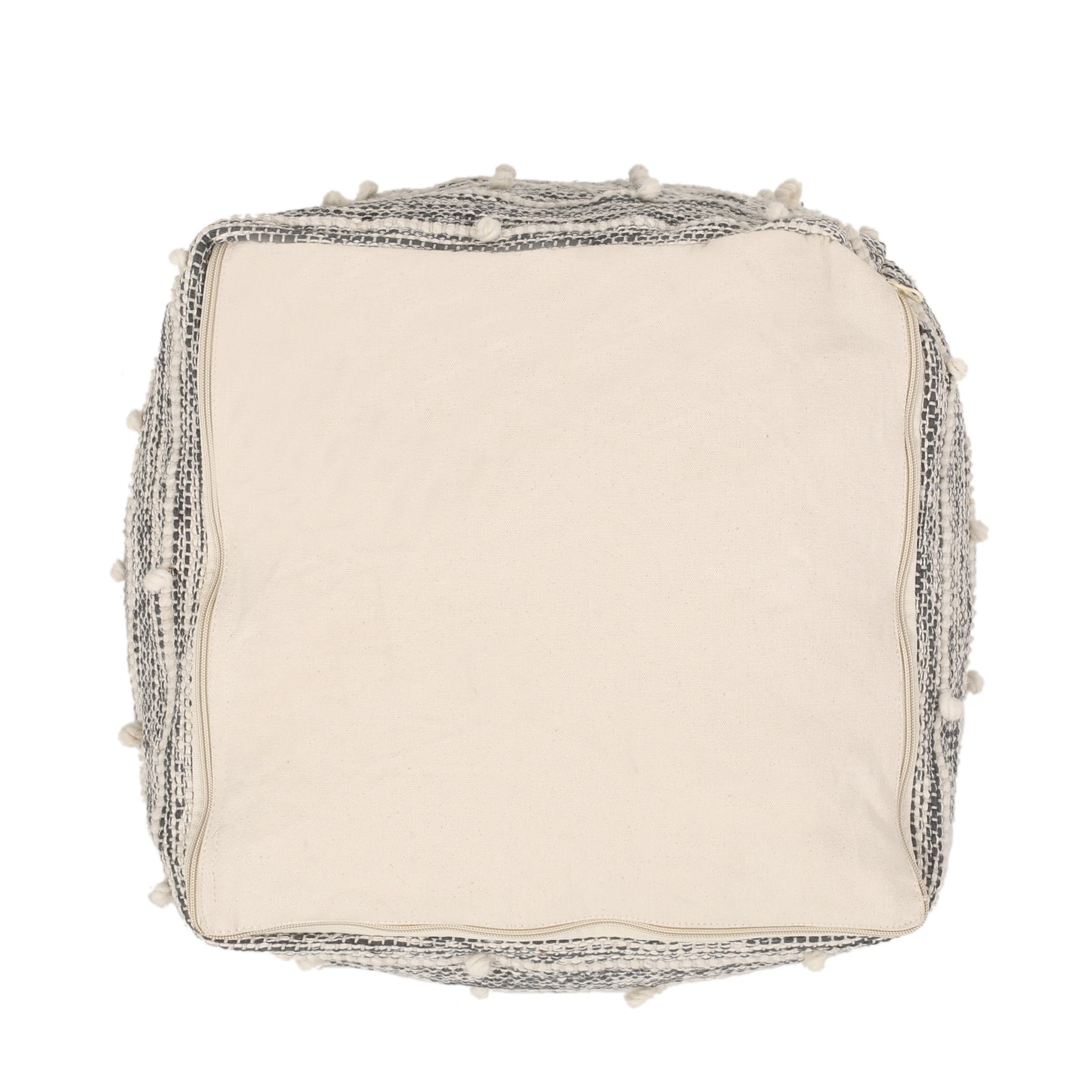 Shurley Parham Boho Handcrafted Fabric Cube Pouf, Ivory and Gray - furnishings