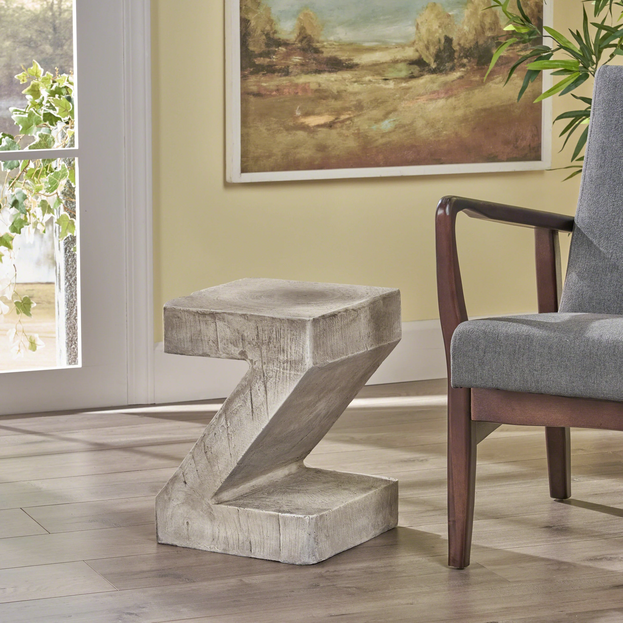 Ligia Modern Z-Shaped Lightweight Concrete Accent Side Table - furnishings