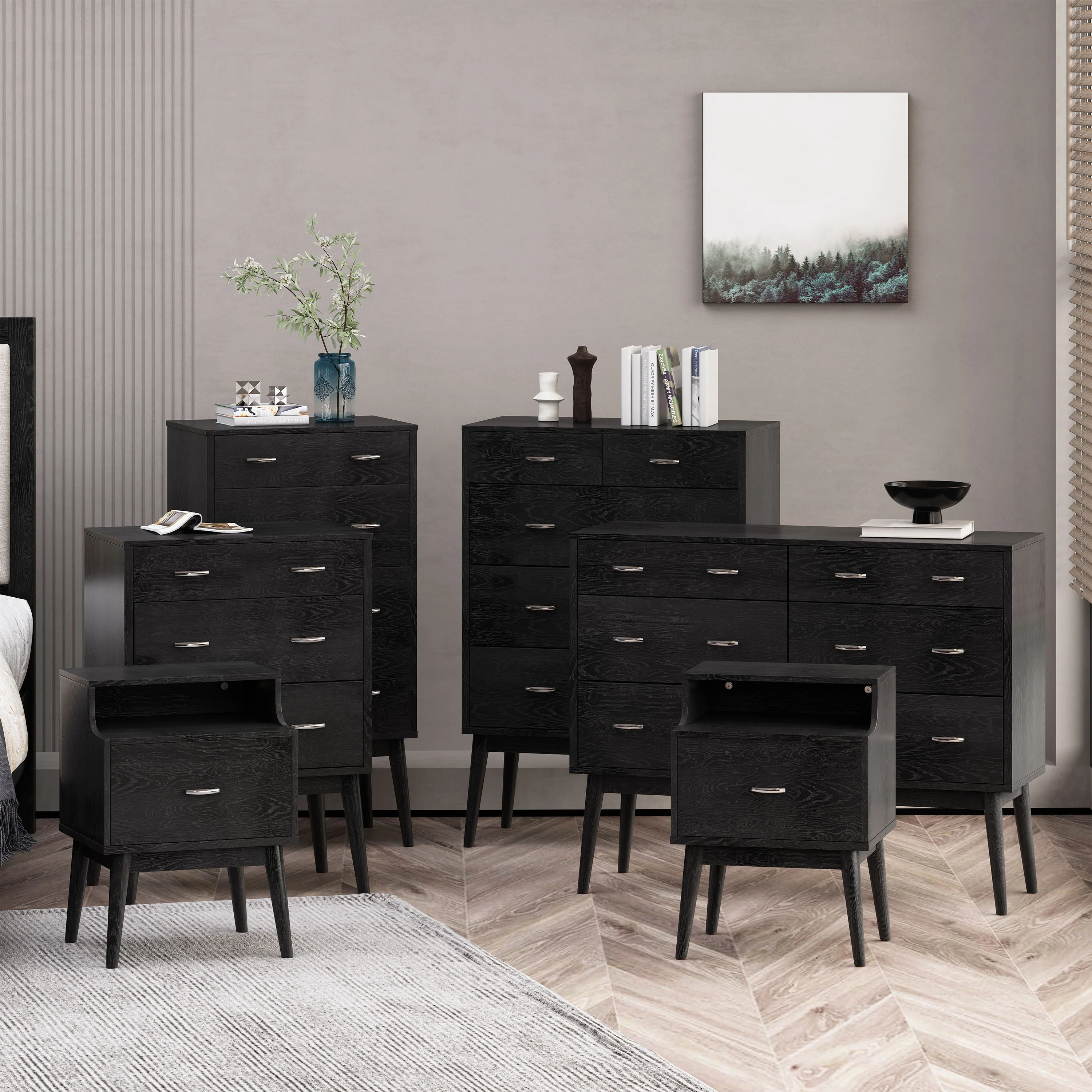 Wilbur Mid Century Wooden 6 Piece Bedroom Set - furnishings