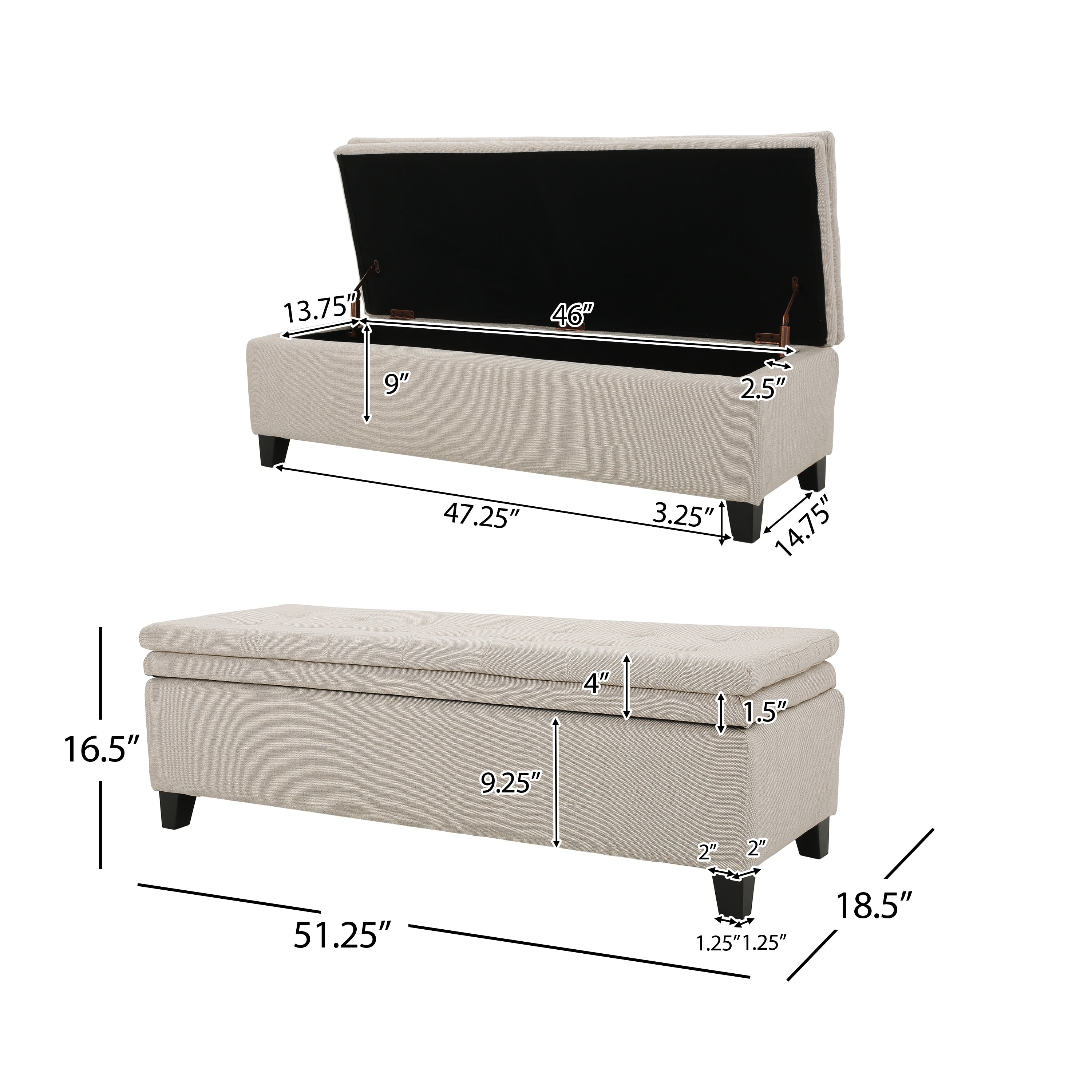 Sandford Contemporary Tufted Linen Storage Ottoman Bench - furnishings