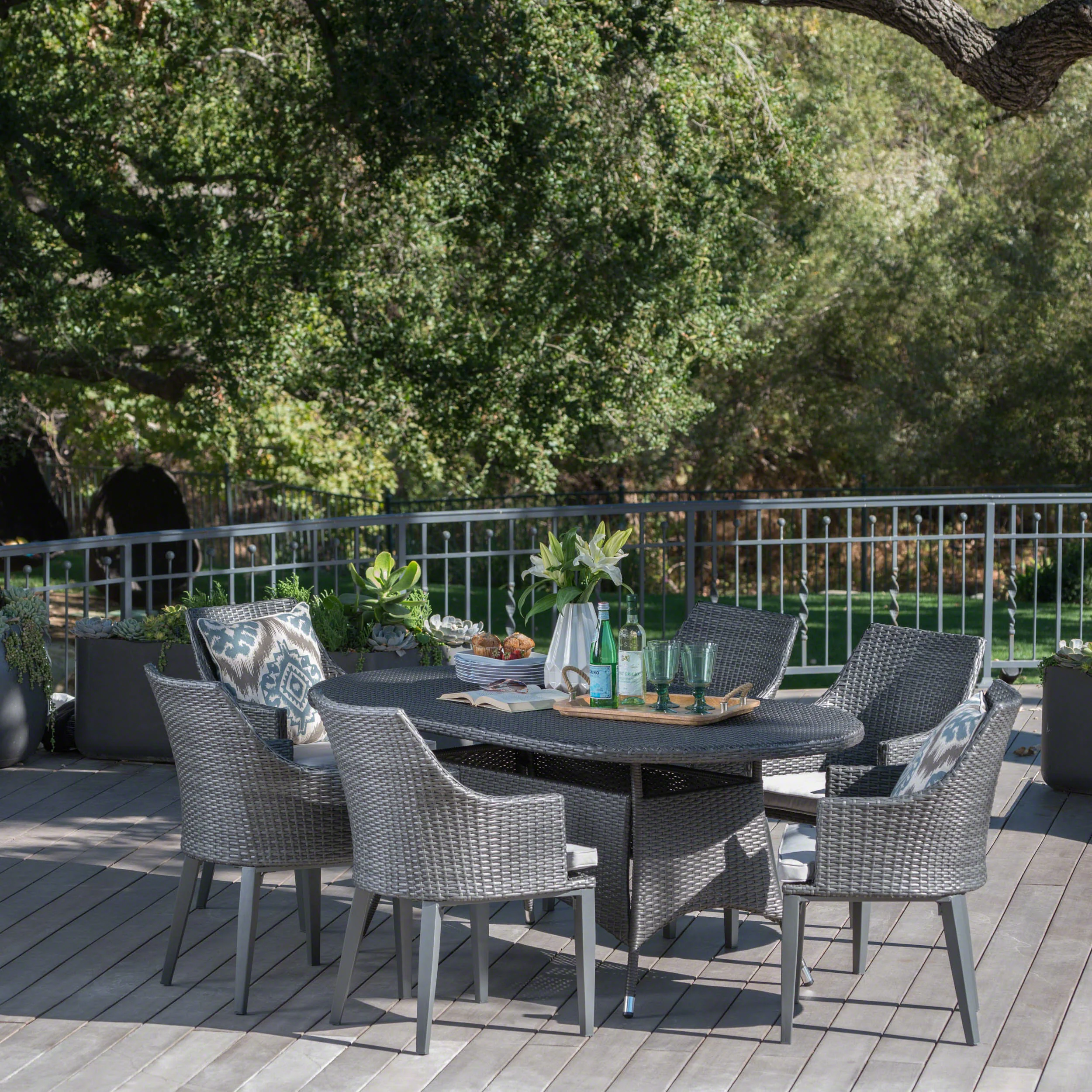 Leeward Outdoor 7 Piece Wicker Oval Dining Set - furnishings