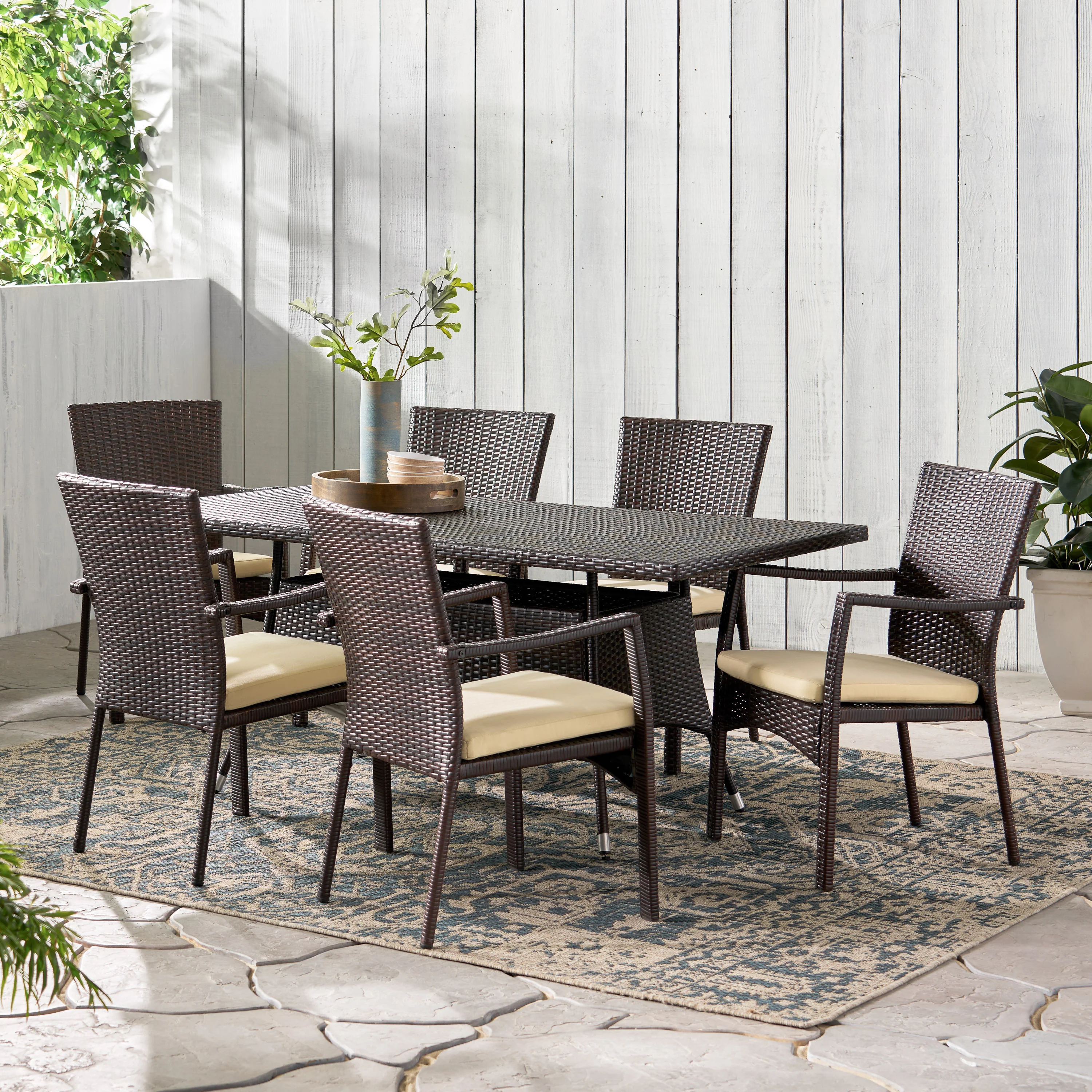 Grant Outdoor 7-piece Wicker Dining Set with Cushions - furnishings