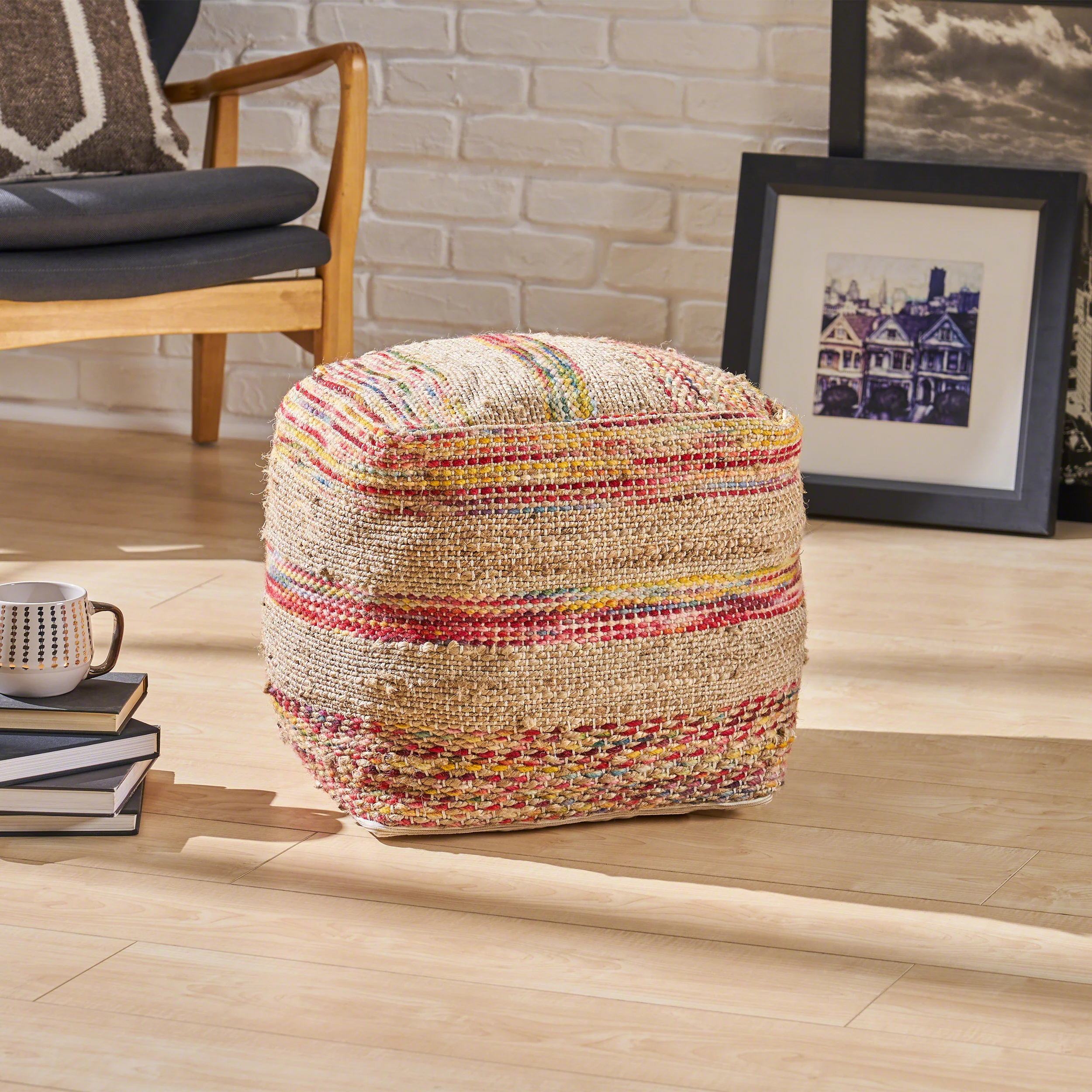 Lola Boho Handcrafted Fabric Cube Pouf - furnishings