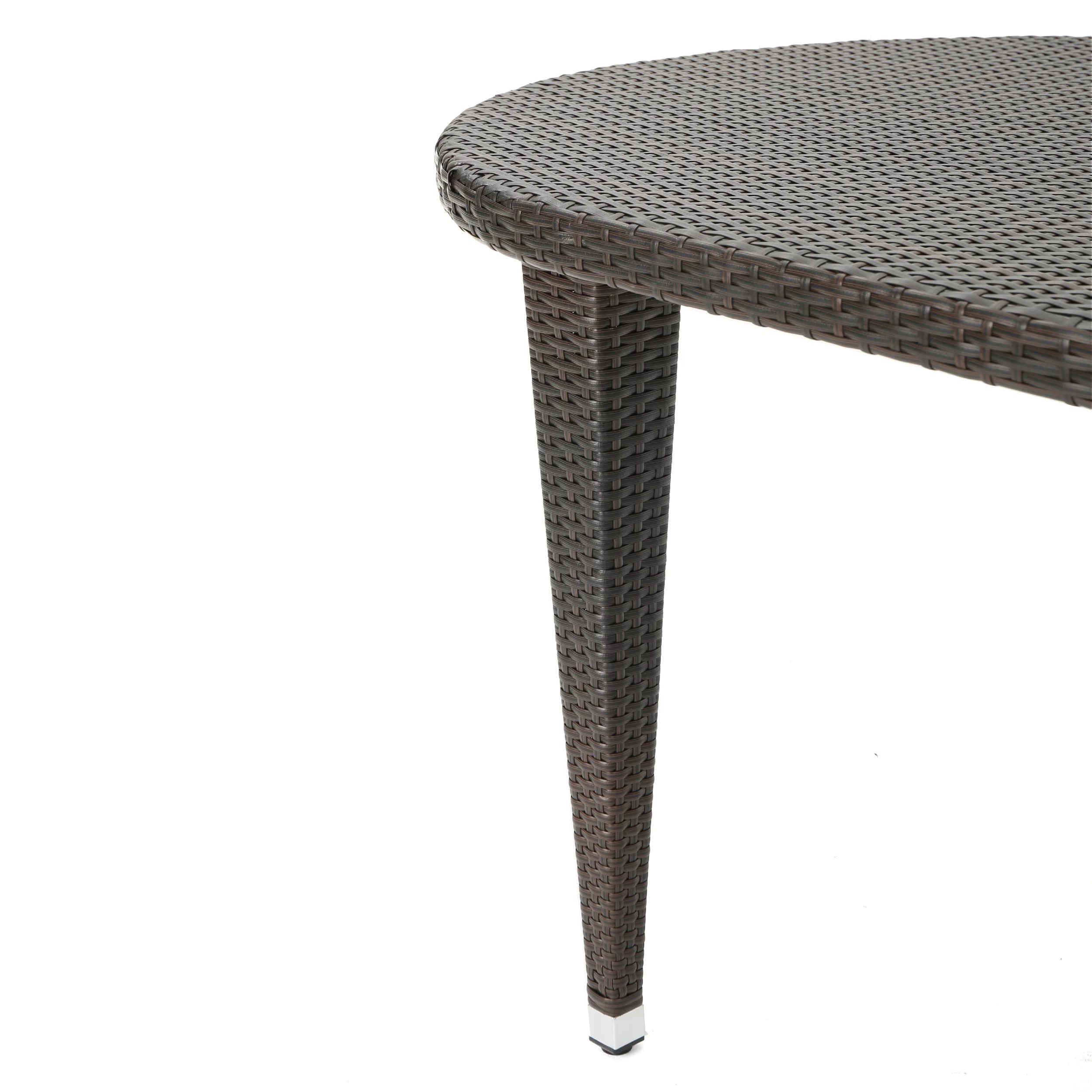 Lynda Outdoor 7 Piece Wicker Oval Dining Set with Wood Finished Legs - furnishings