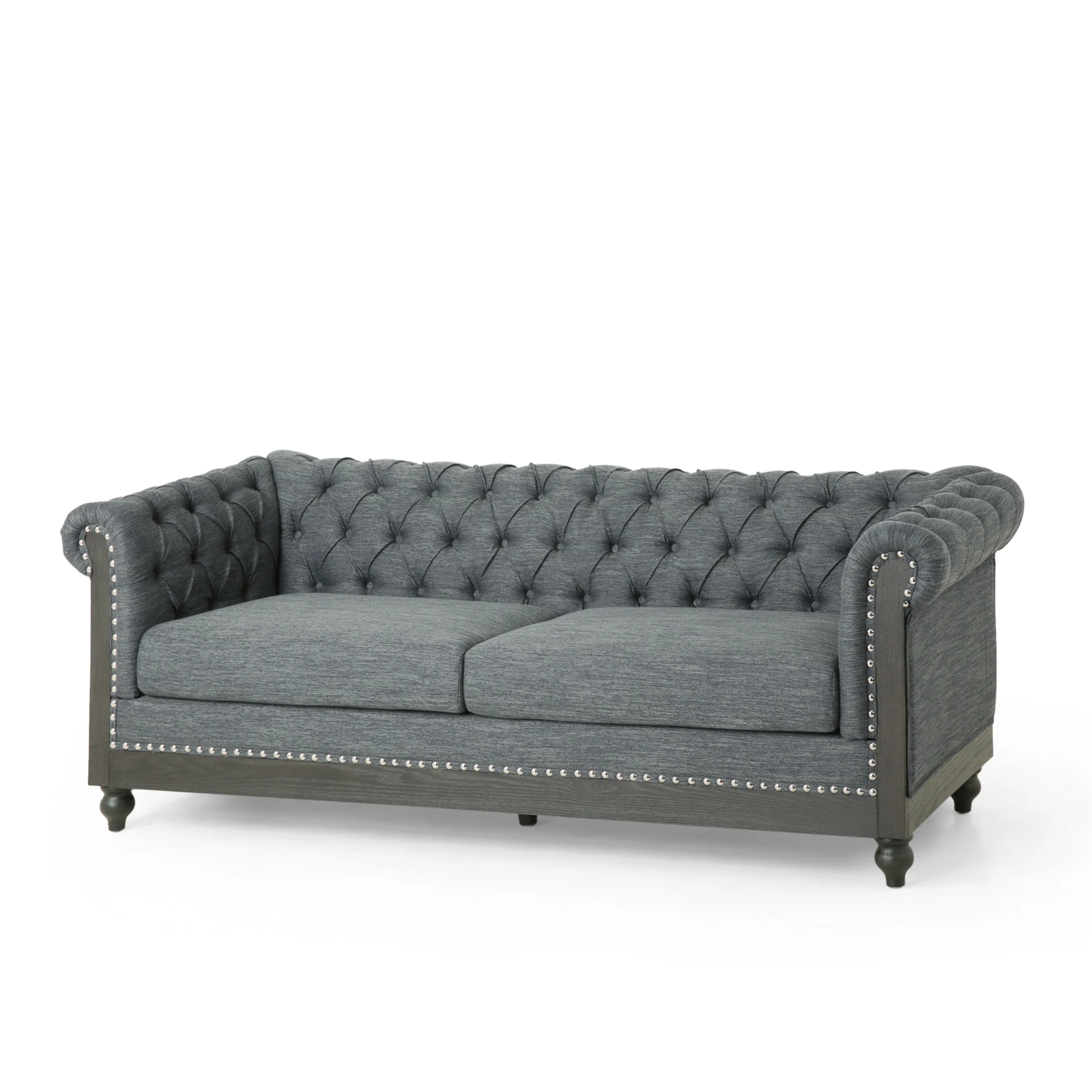 Kinzie Chesterfield Tufted Fabric 3 Seater Sofa with Nailhead Trim - furnishings