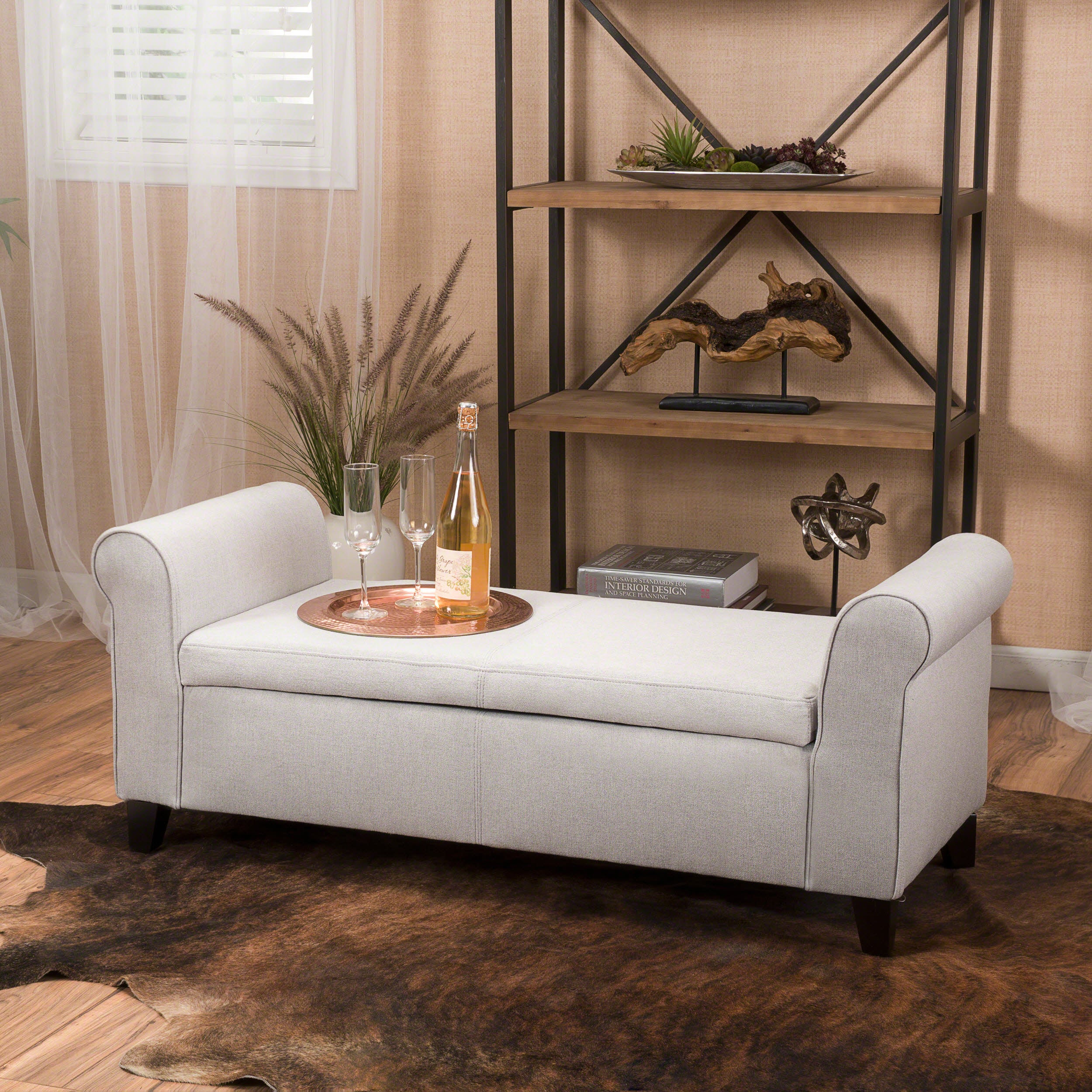 Danbury Contemporary Fabric Upholstered Storage Ottoman Bench with Rolled Arms - furnishings