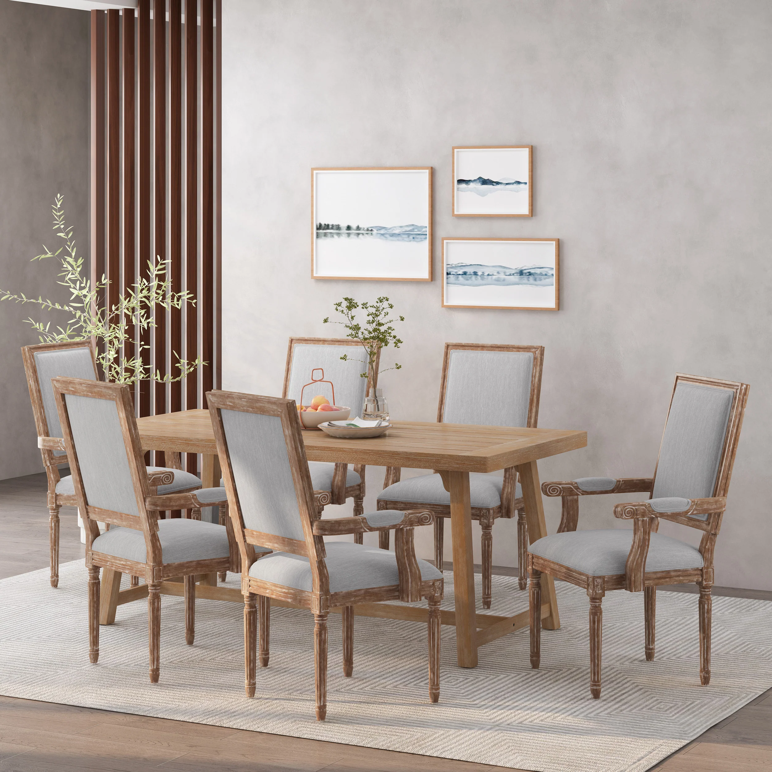 Ashlyn French Country Fabric Upholstered Wood Dining Chairs, Set of 6 - furnishings