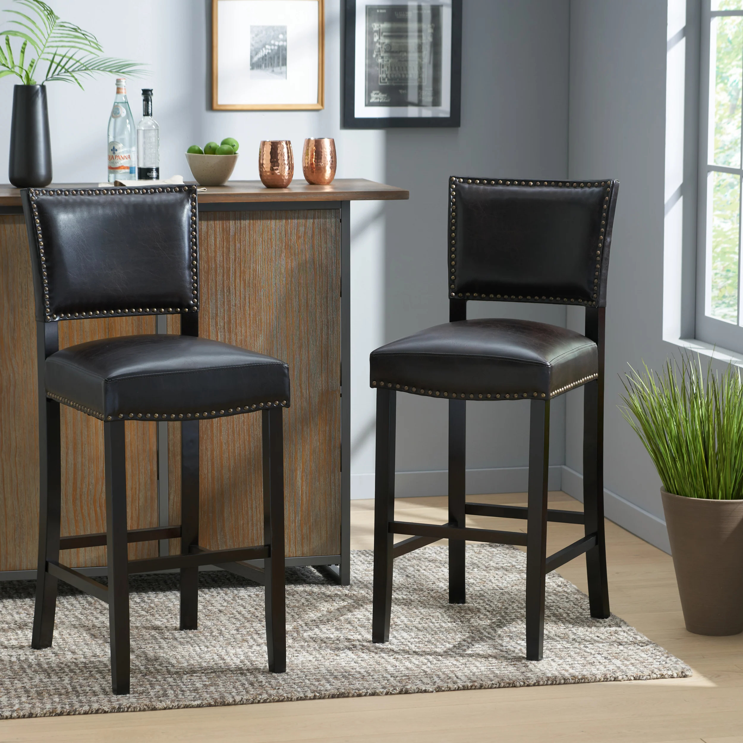 William 31-Inch Bonded Leather Backed Barstool (Set of 2) - furnishings