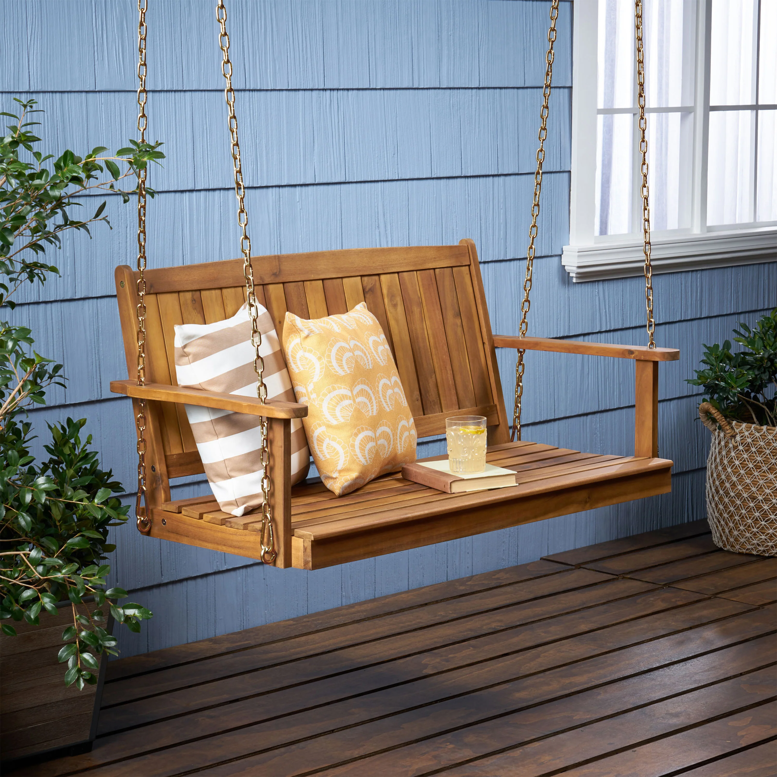 Lilith Outdoor Aacia Wood Porch Swing - furnishings