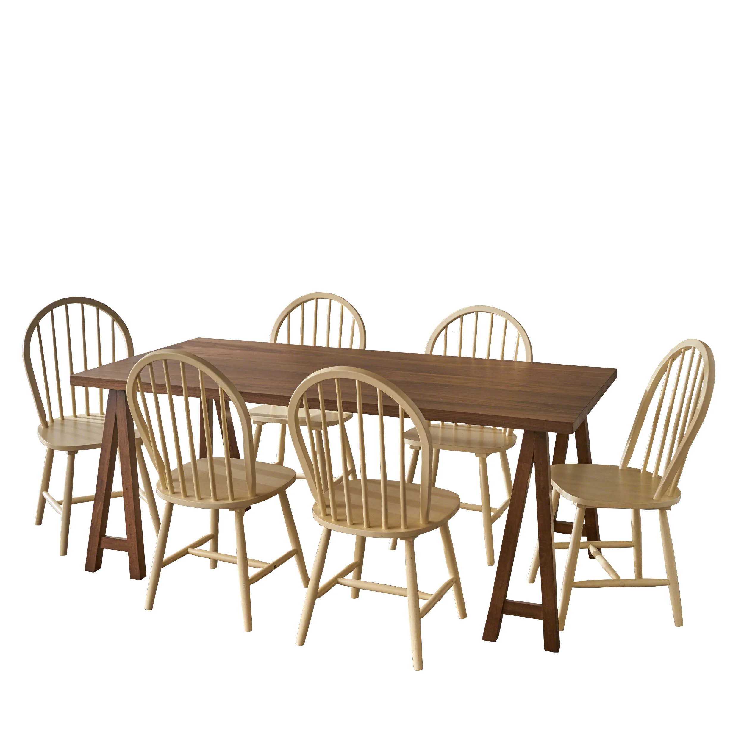 Angela Farmhouse Cottage 7 Piece Faux Wood Dining Set with Rubberwood Chairs, Antique White - furnishings