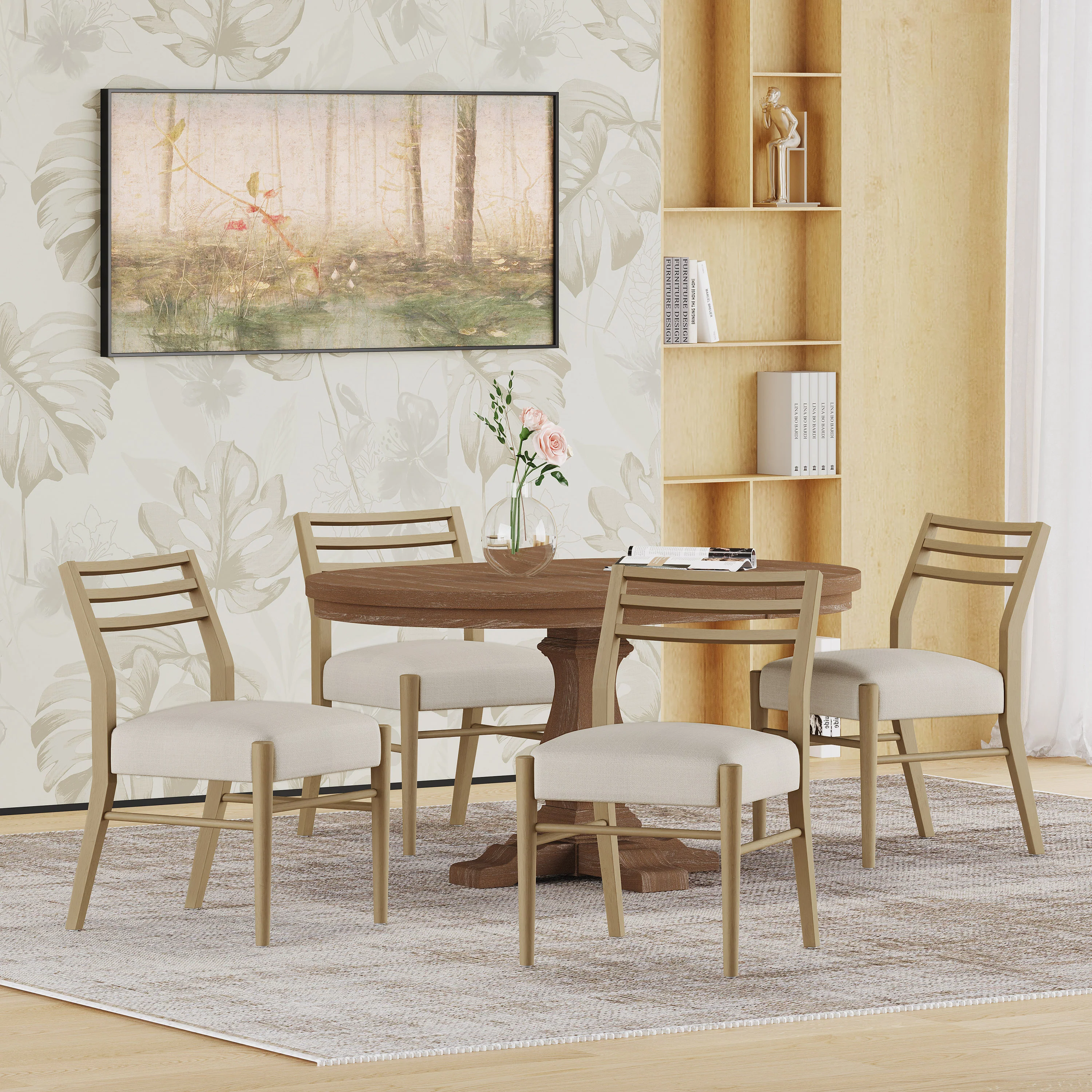 Alachua Farmhouse Fabric Upholstered Wood Expandable 5 Piece Dining Set - furnishings