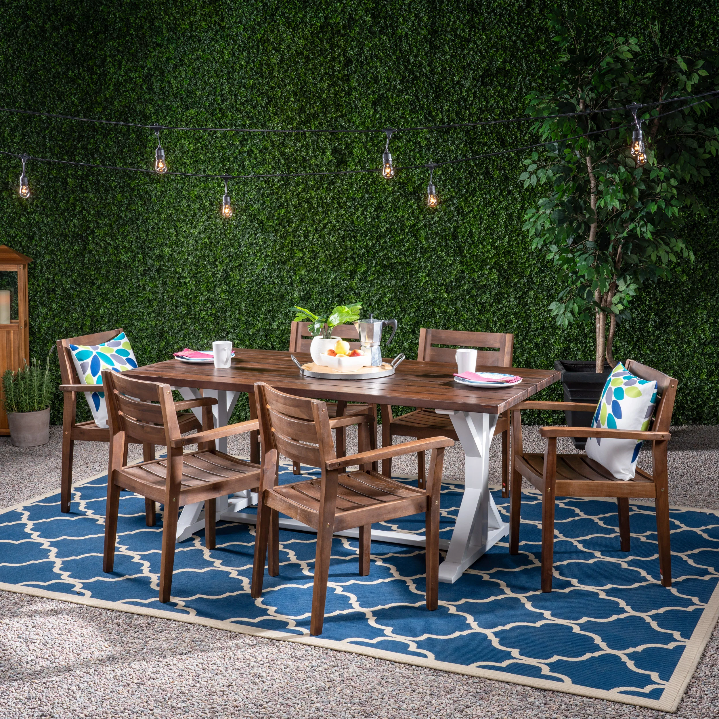 Ayrton Outdoor Rustic Acacia Wood 7 Piece Dining Set - furnishings