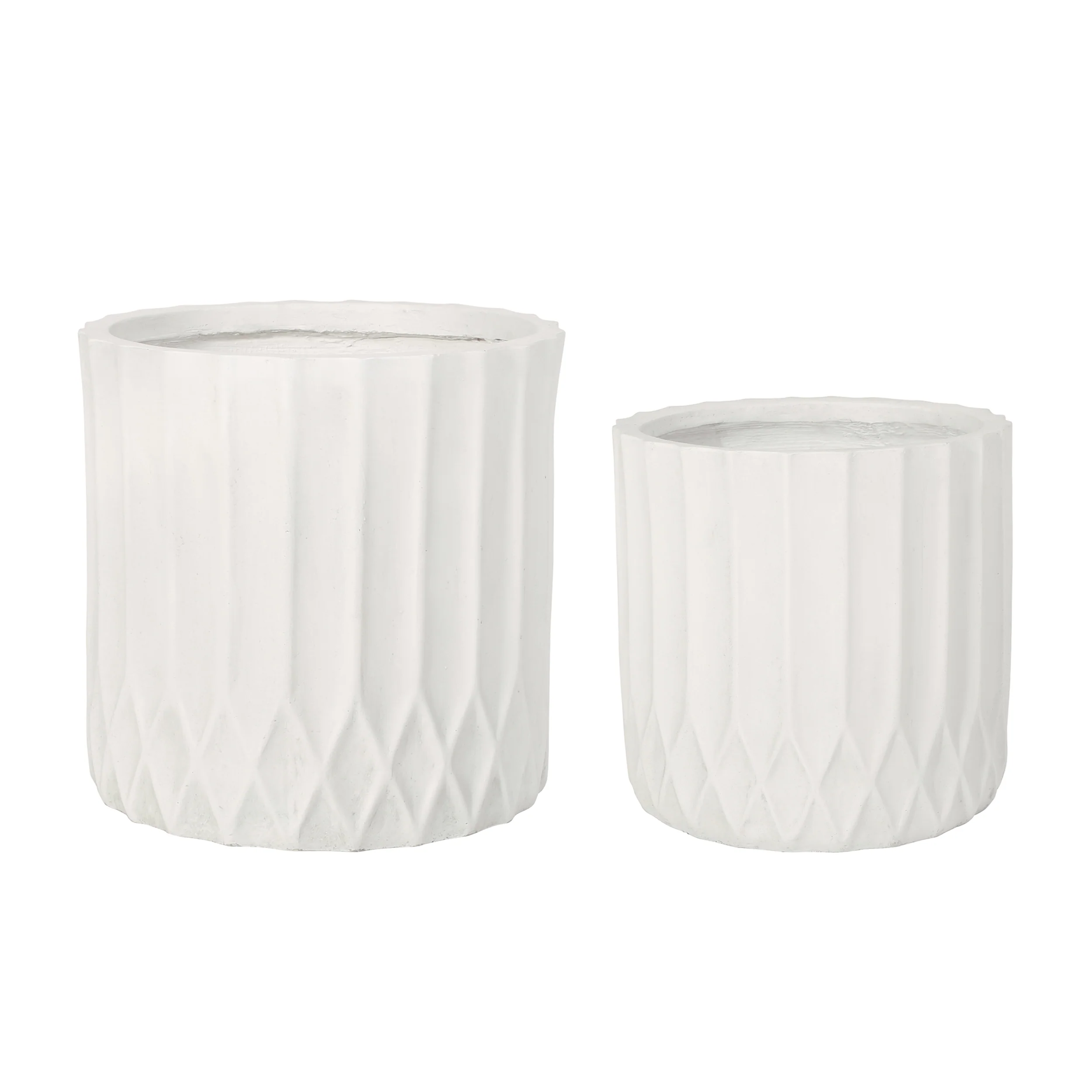 Morelos Outdoor Medium and Large Cast Stone Planter Set, Antique White - furnishings