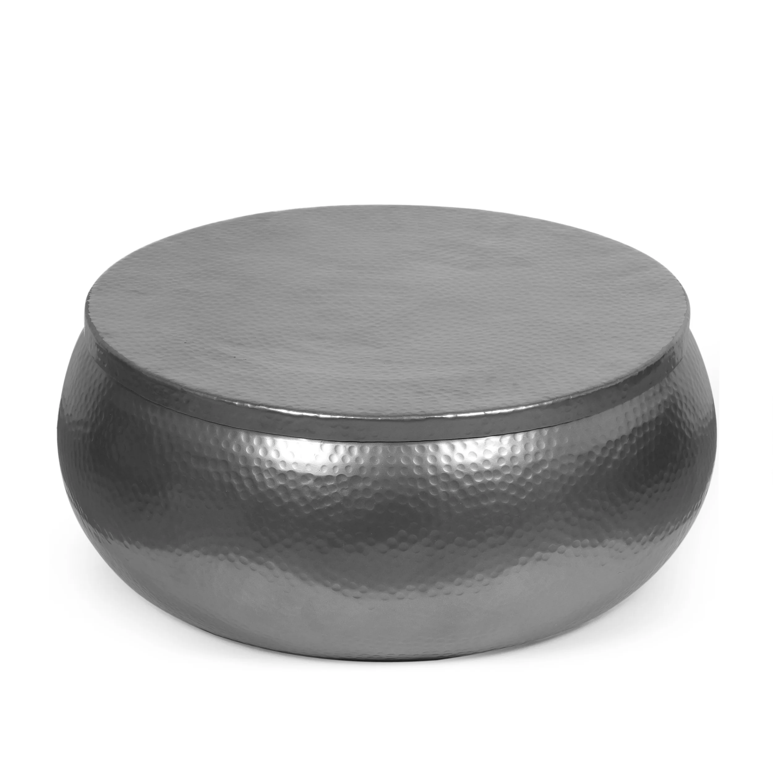 Tuttle Modern Handcrafted Aluminum Drum Coffee Table, Nickel - furnishings