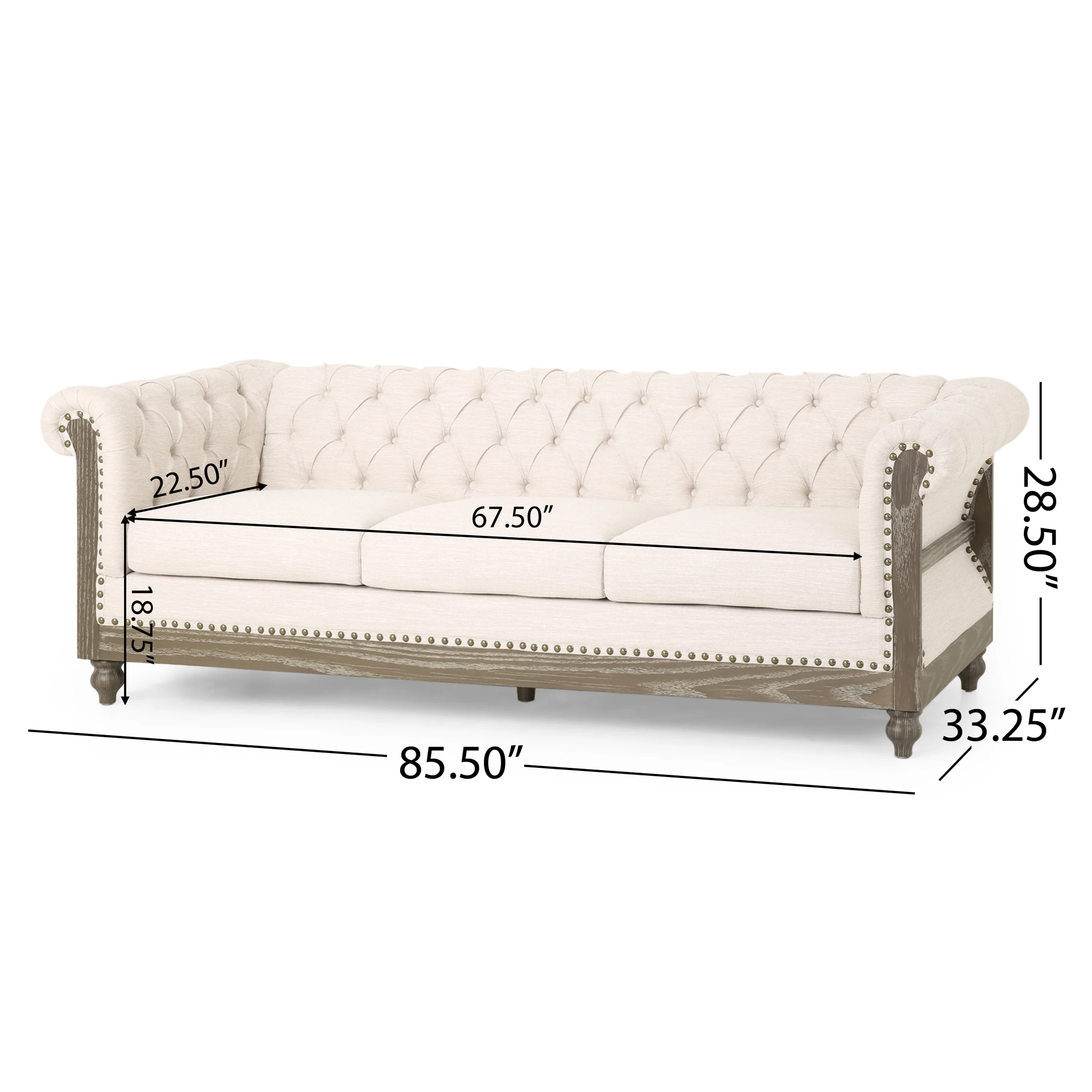 Bowes Chesterfield Tufted 3 Seater Sofa with Nailhead Trim - furnishings