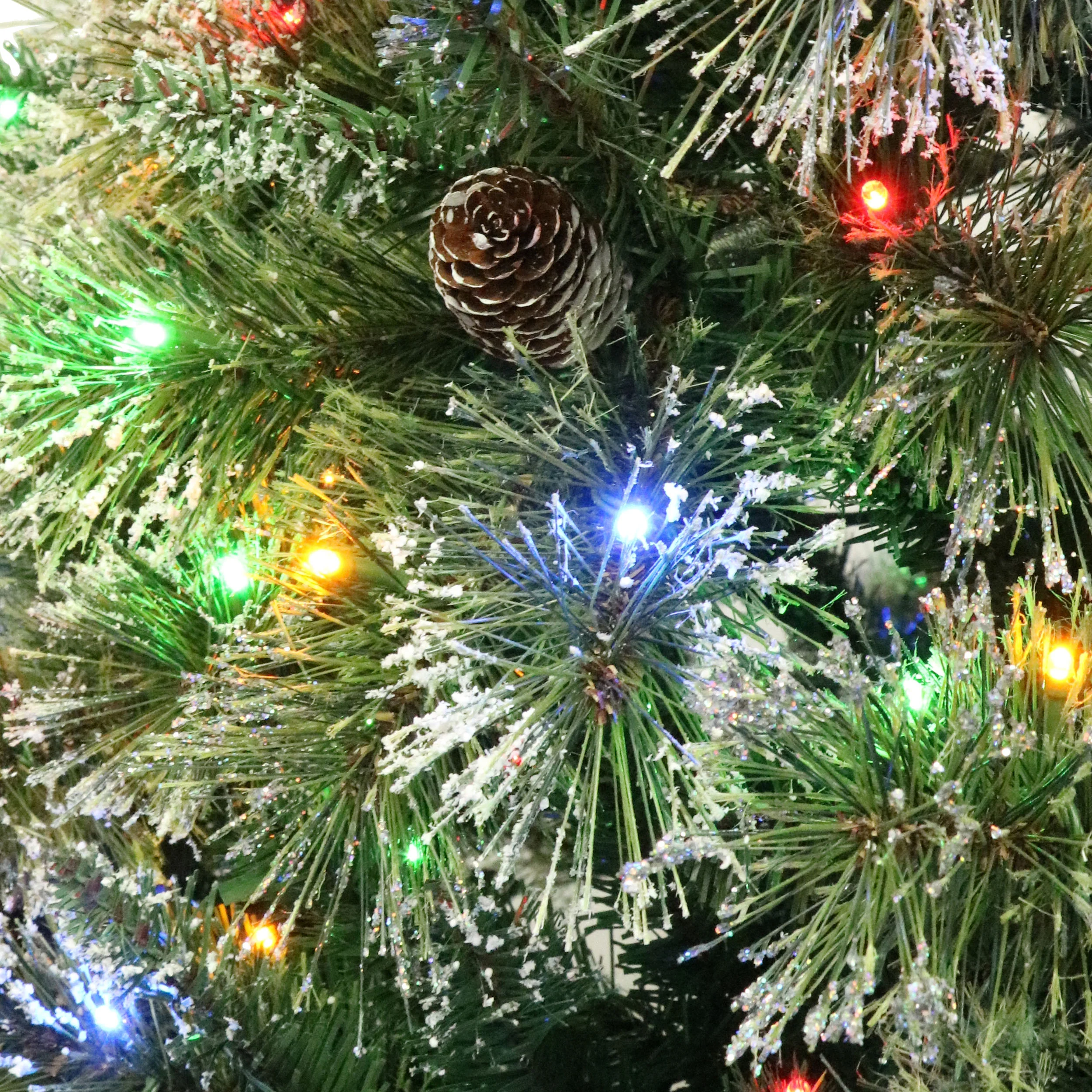 4.5-foot Cashmere Pine and Mixed Needles Pre-Lit Clear LED Hinged Artificial Christmas Tree with Snow and Glitter Branches and Frosted Pinecones - furnishings