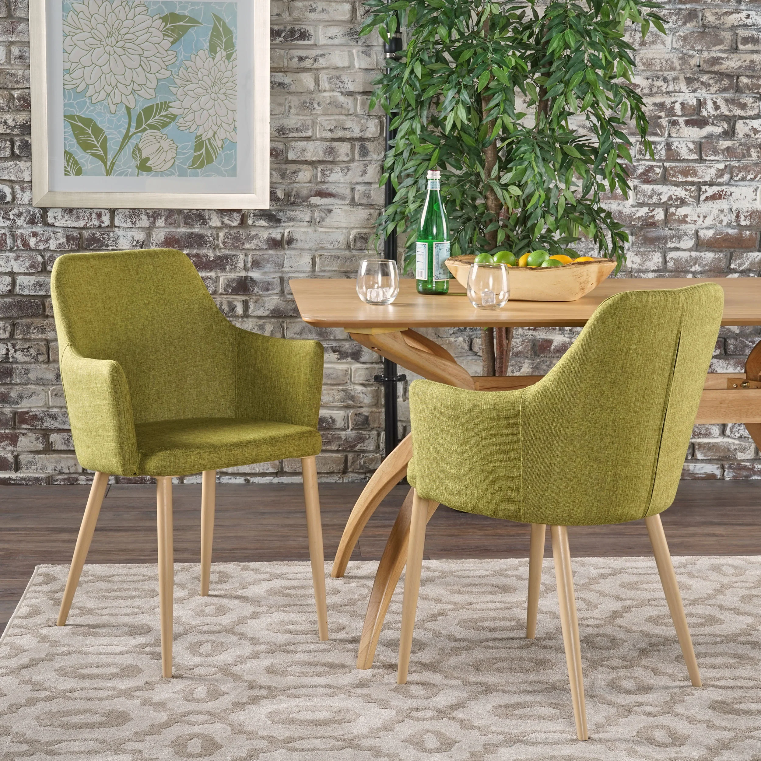 Serra Mid Century Fabric Dining Chair with Wood Finished Metal Legs (Set of 2) - furnishings