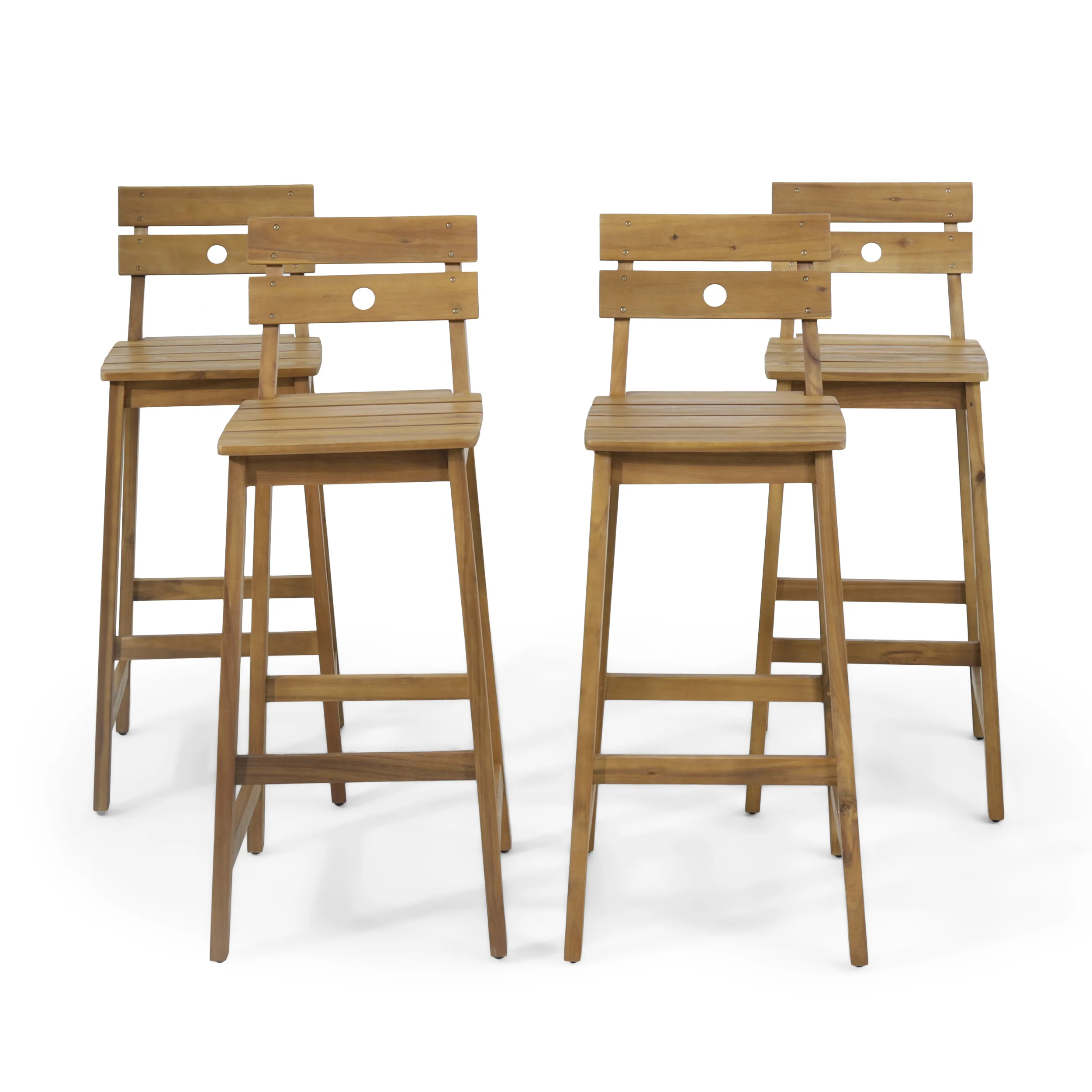 Munro Outdoor/Indoor Acacia Wood Backed Barstools, Set of 4, Teak - furnishings