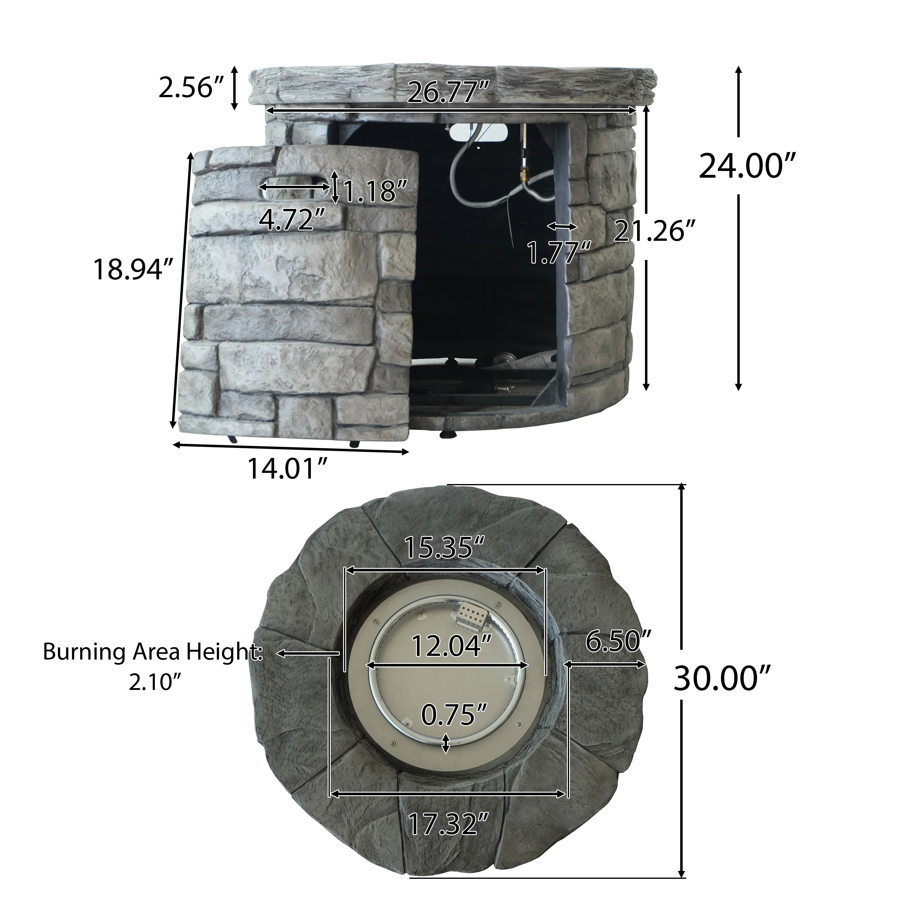 Altta Outdoor Gray Circular Fire Pit - 40,000 BTU - furnishings