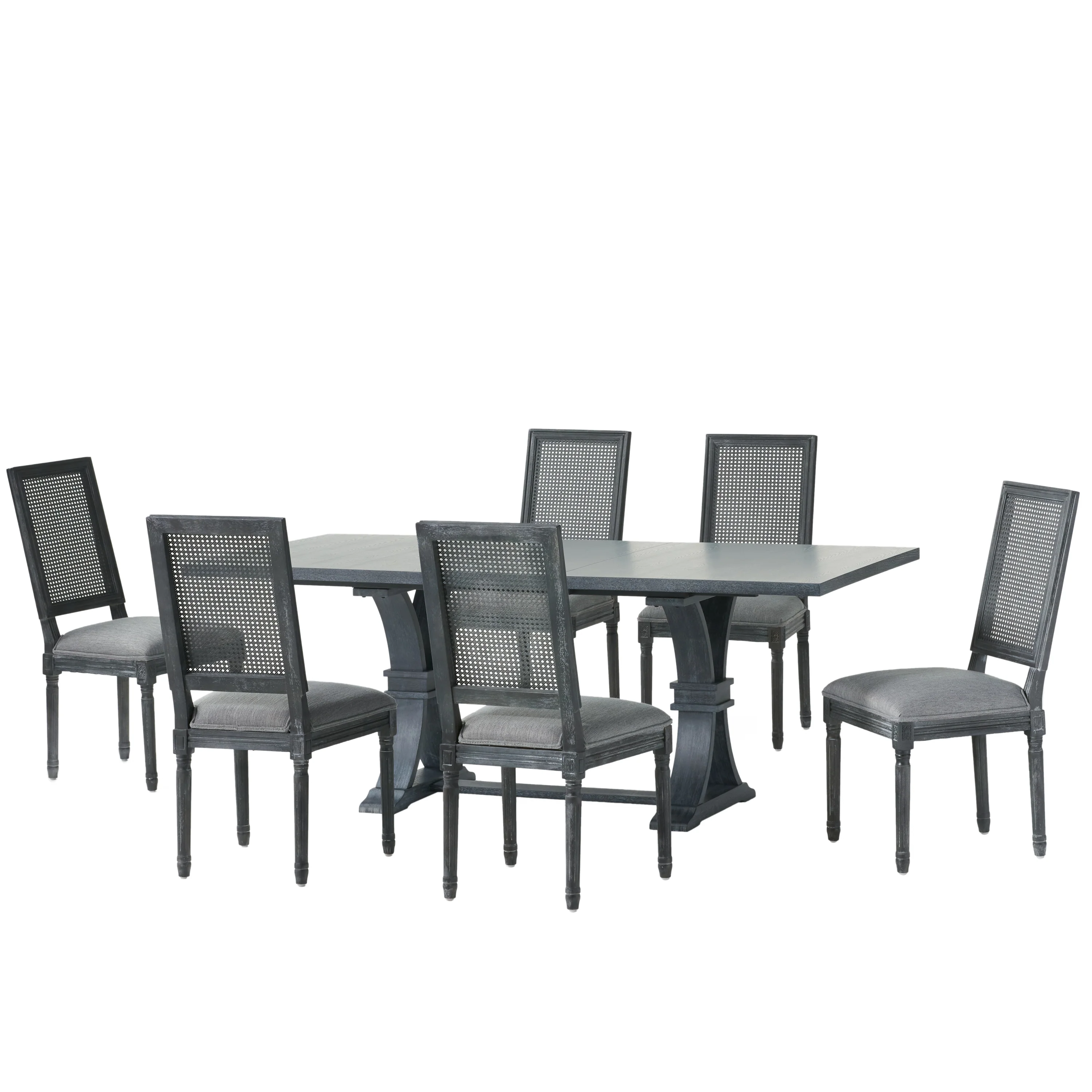 Brownell French Country Wood and Cane 7-Piece Expandable Dining Set - furnishings