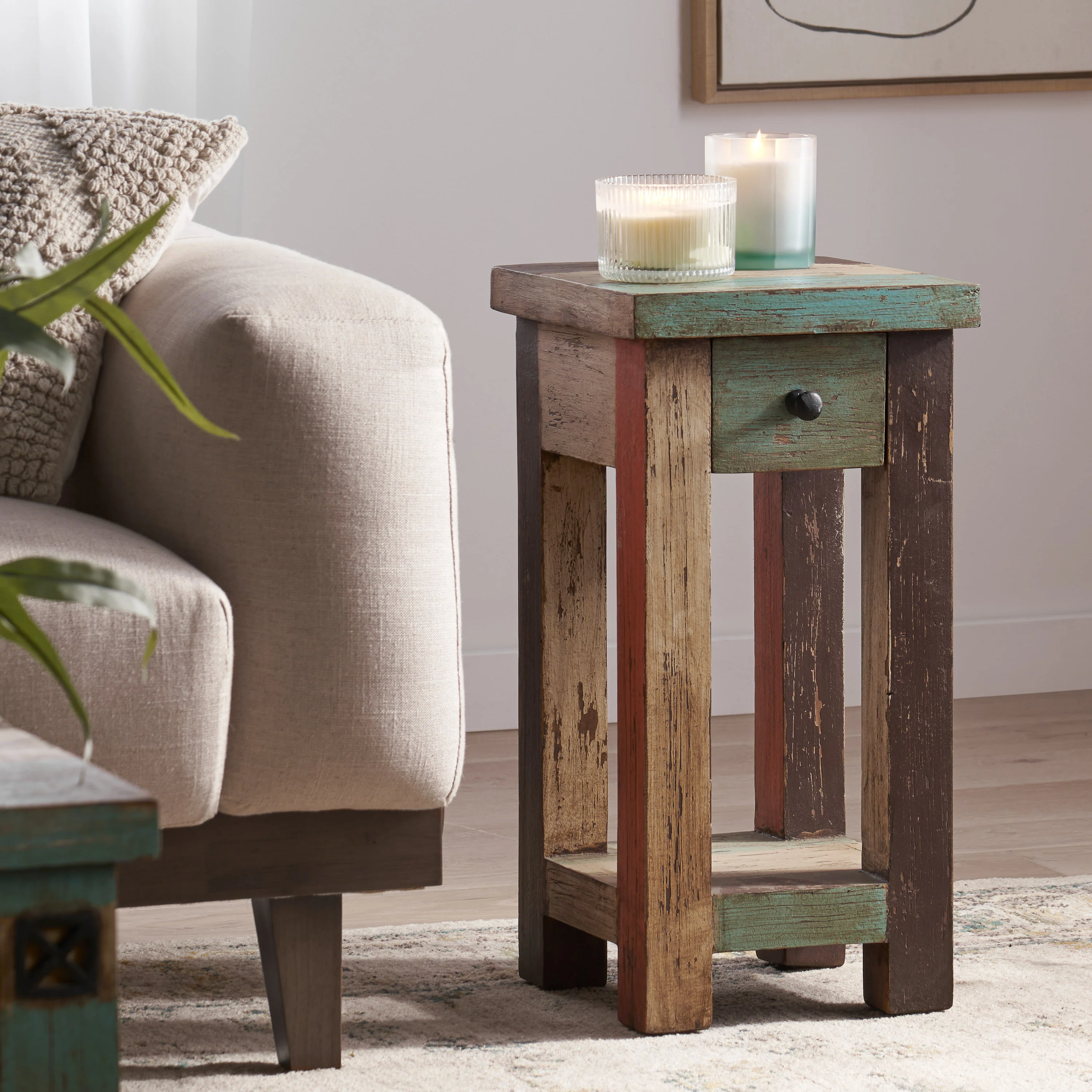 Tracey Boho Handmade Distressed Mango Wood Small Side Table, Multicolored - furnishings