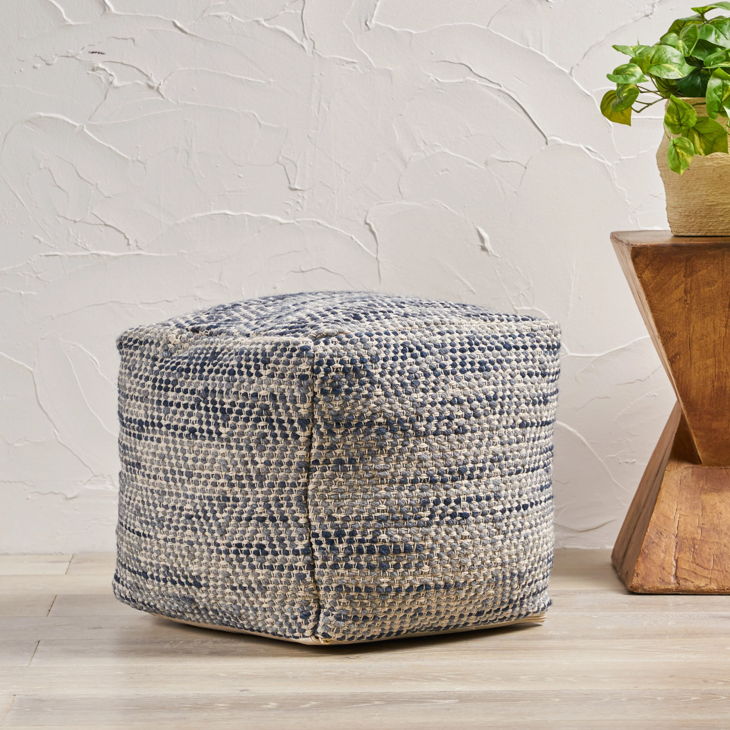 Bixby Handcrafted Boho Fabric Pouf - furnishings
